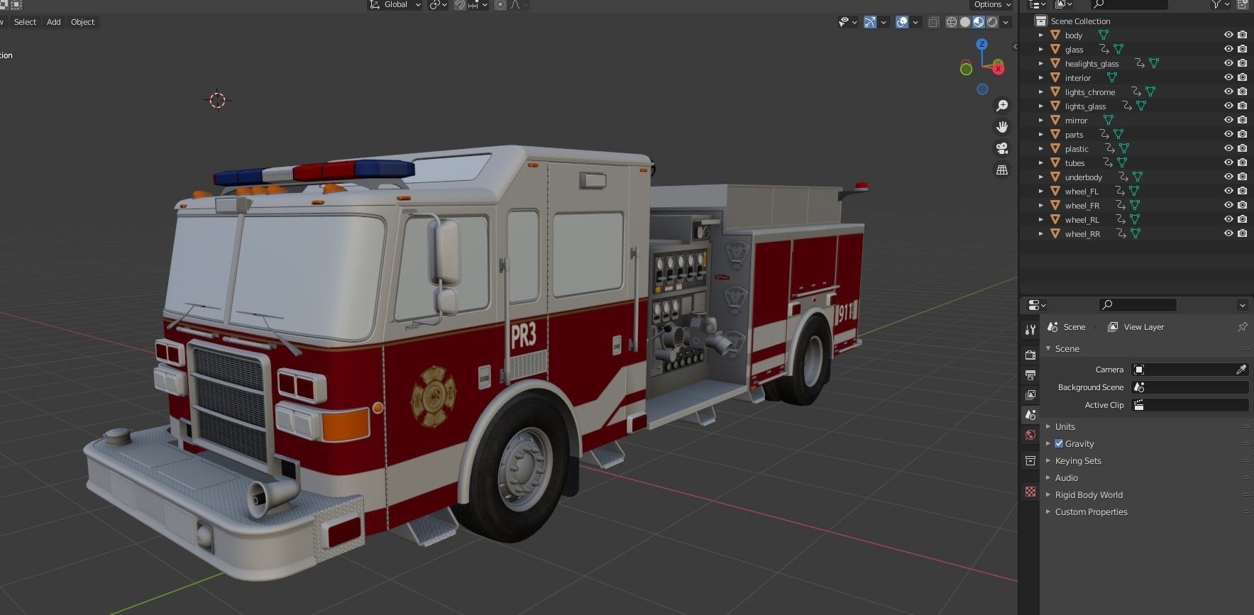 American Fire Truck Low-poly 3D model_44