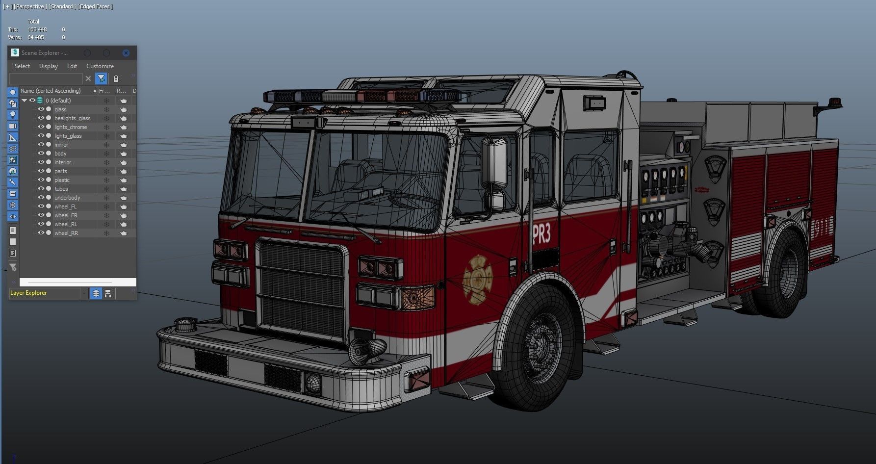 American Fire Truck Low-poly 3D model_39