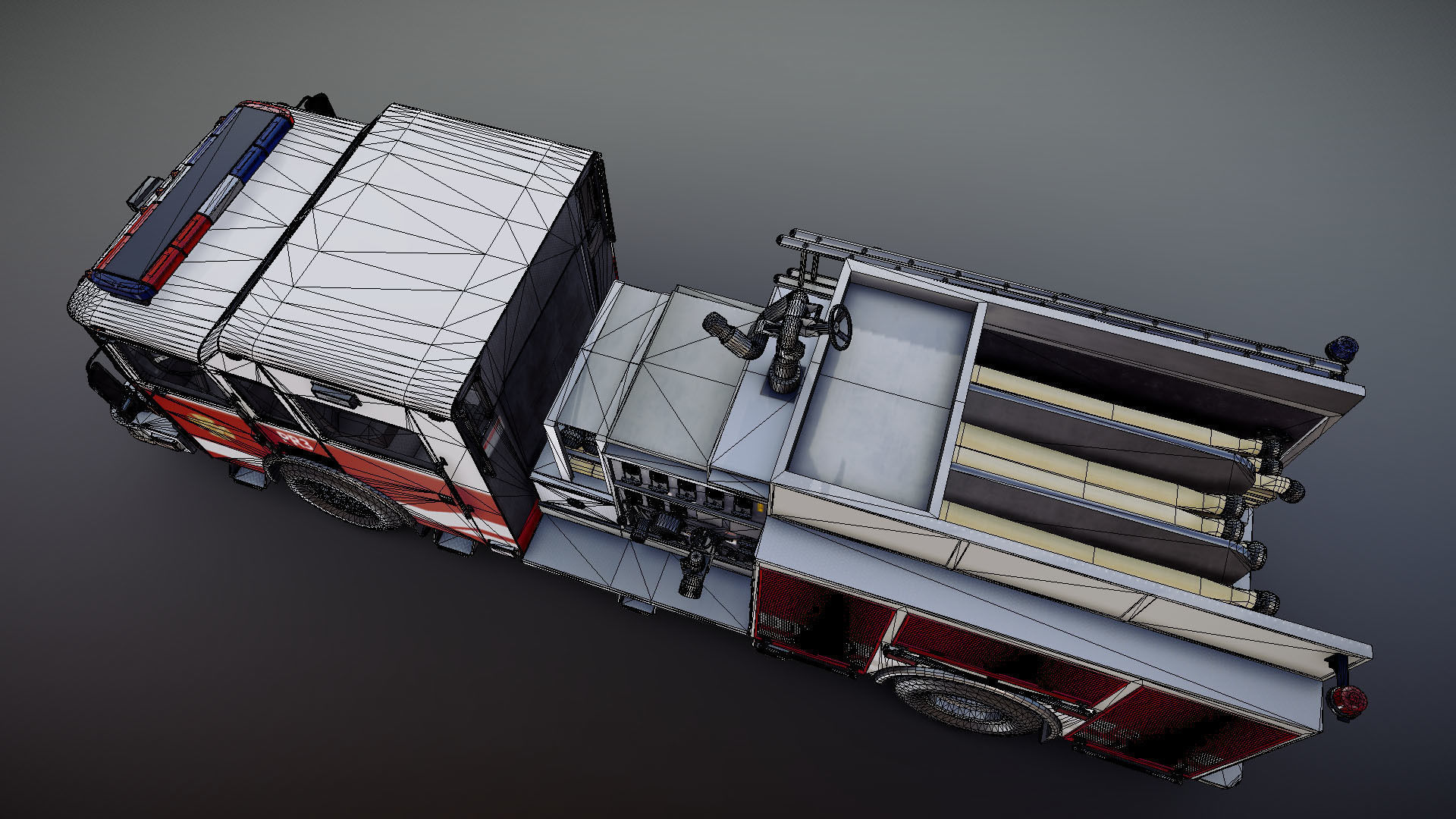American Fire Truck Low-poly 3D model_30