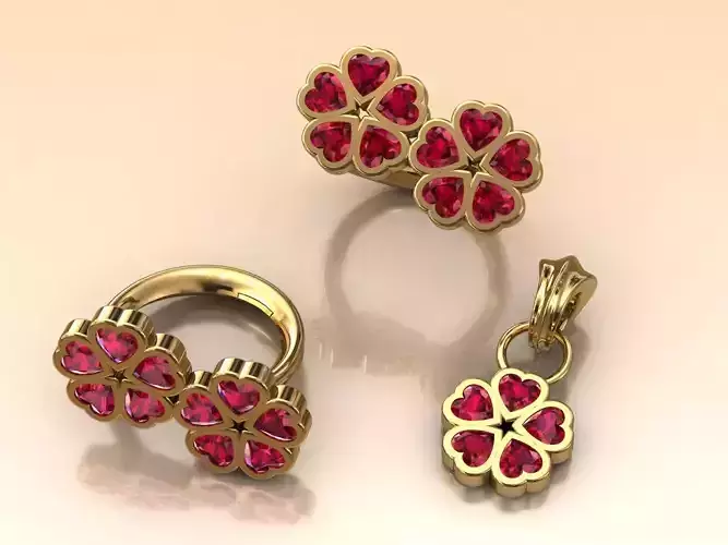 Heart flower-pendant-ring 3D print model