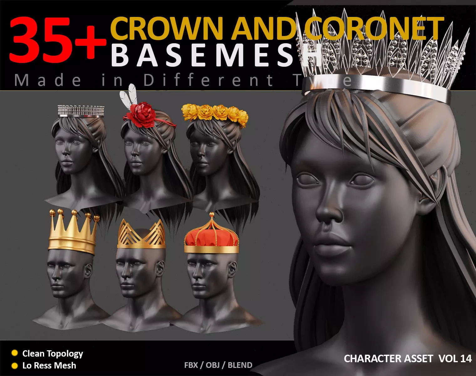 35 CROWN BASEMESH Low-poly 3D model