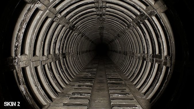 Metro tunnel concrete Game-ready Low-poly 3D model 6