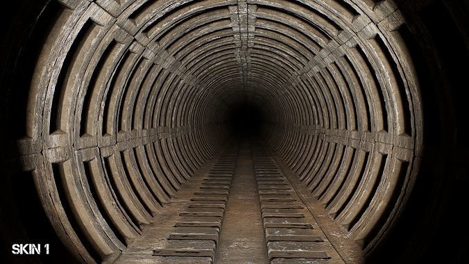 Metro tunnel concrete Game-ready Low-poly 3D model 5