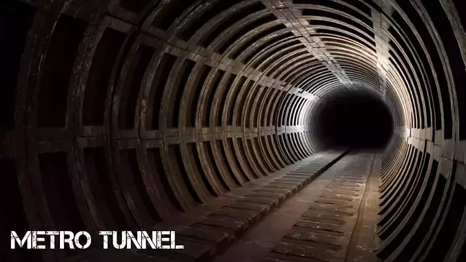 Metro tunnel concrete Game-ready Low-poly 3D model