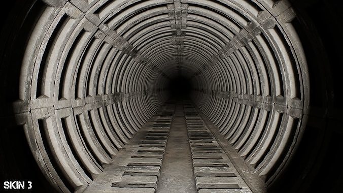 Metro tunnel concrete Game-ready Low-poly 3D model 7