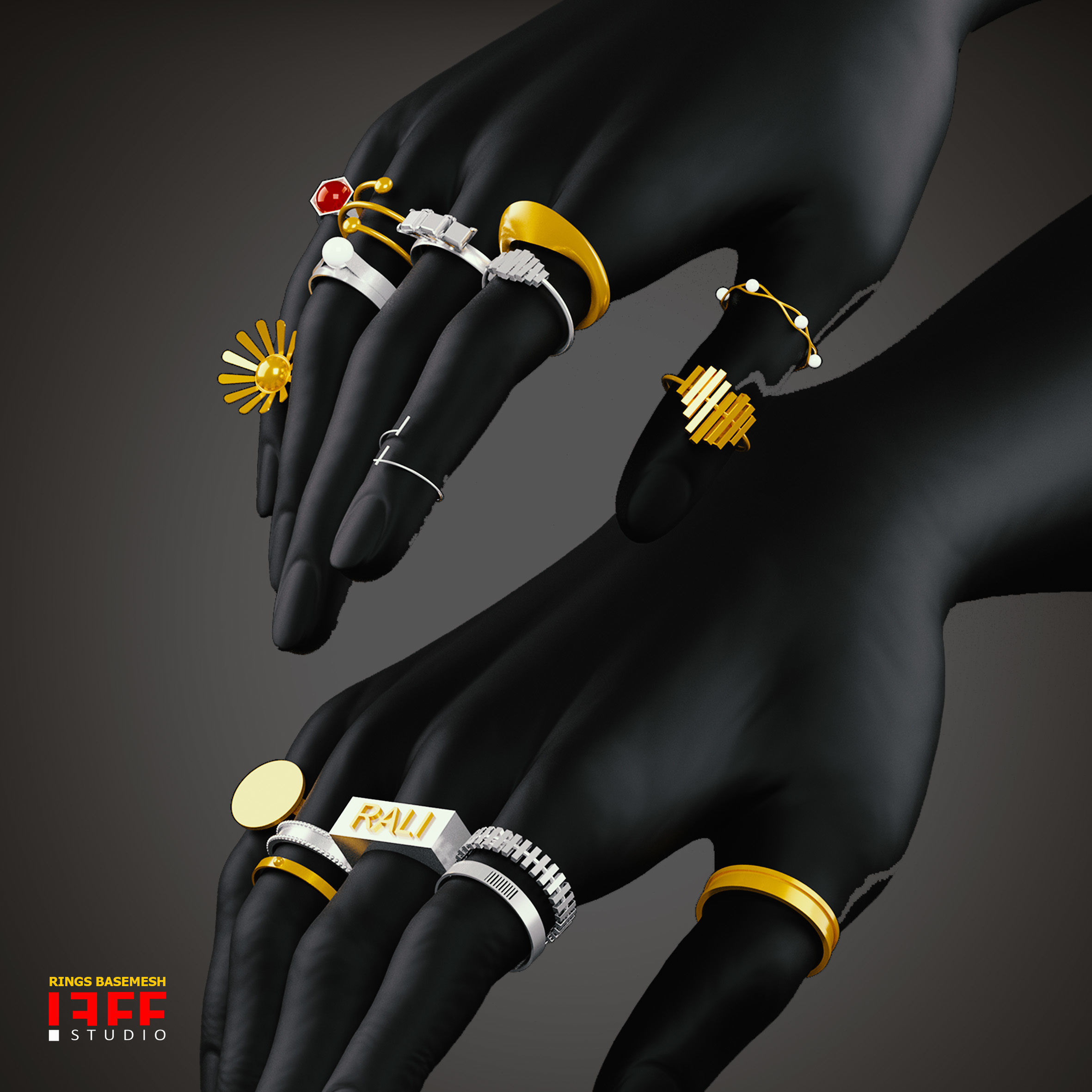 75 Rings jewelry Basemesh  Low-poly 3D model_1