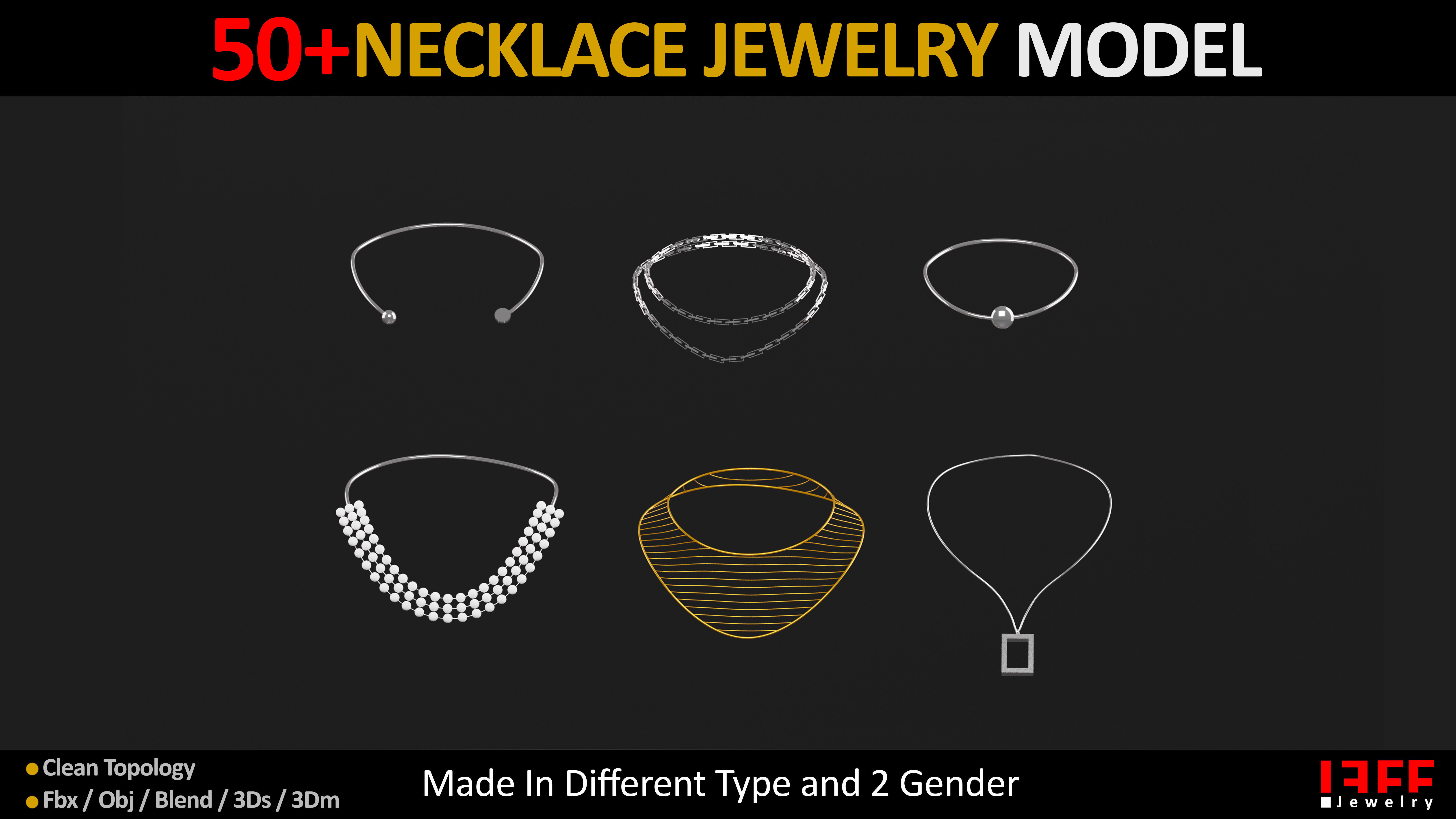 50 NECKLACE JEWELRY BASEMESH  Low-poly 3D model_4