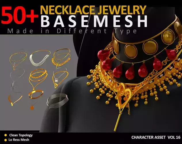 50 NECKLACE JEWELRY BASEMESH  Low-poly 3D model