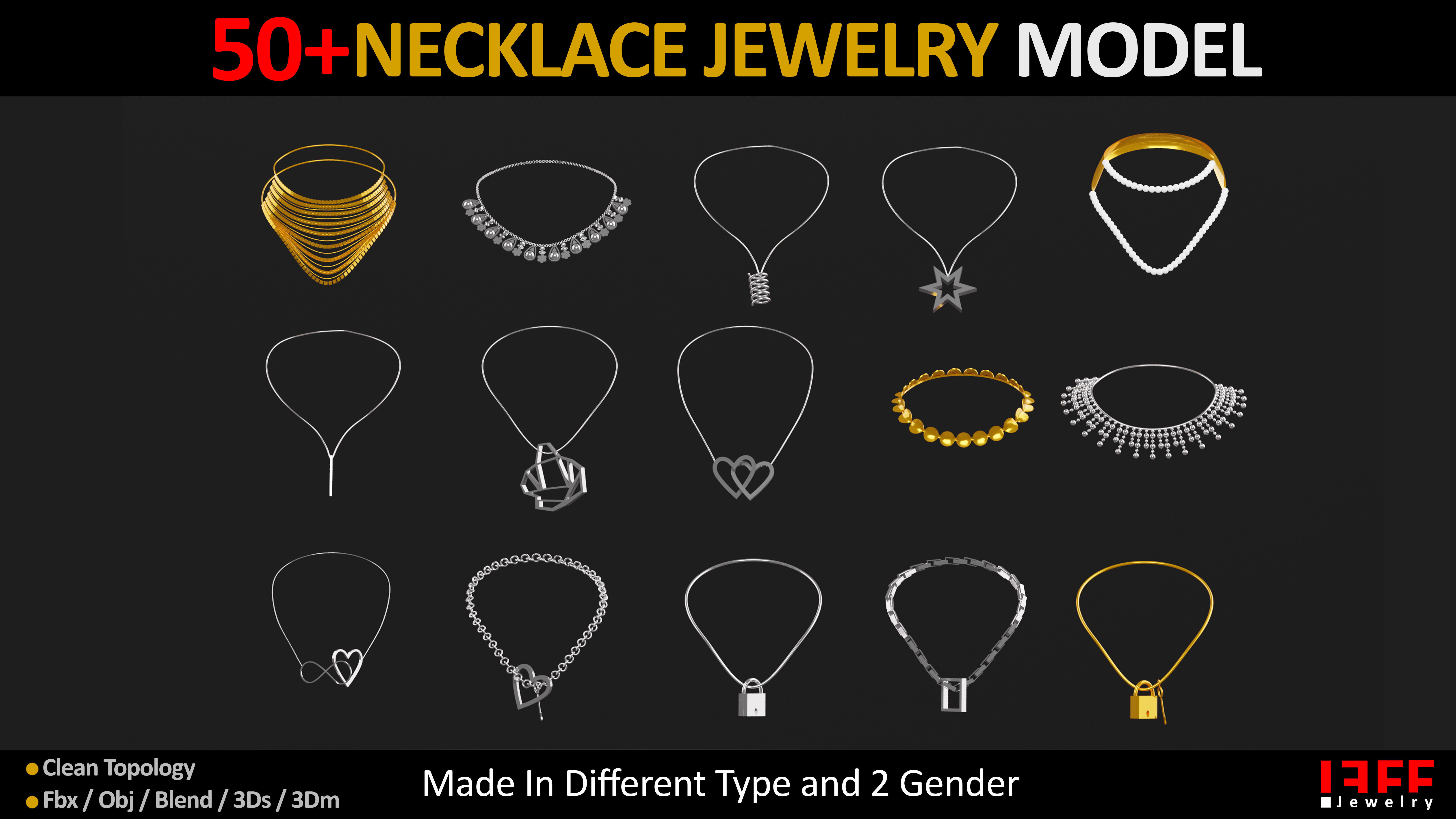 50 NECKLACE JEWELRY BASEMESH  Low-poly 3D model_3