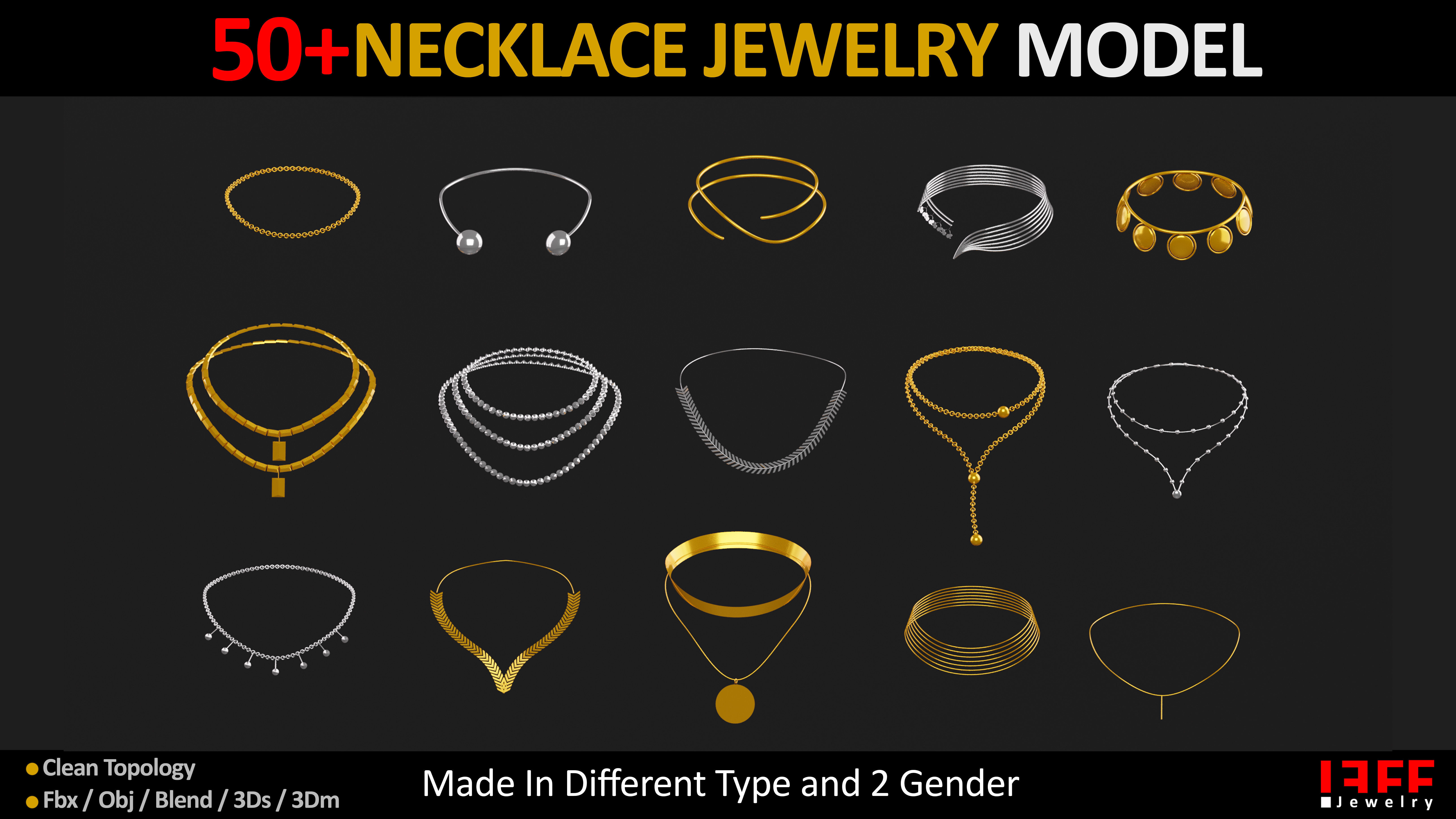 50 NECKLACE JEWELRY BASEMESH  Low-poly 3D model_2