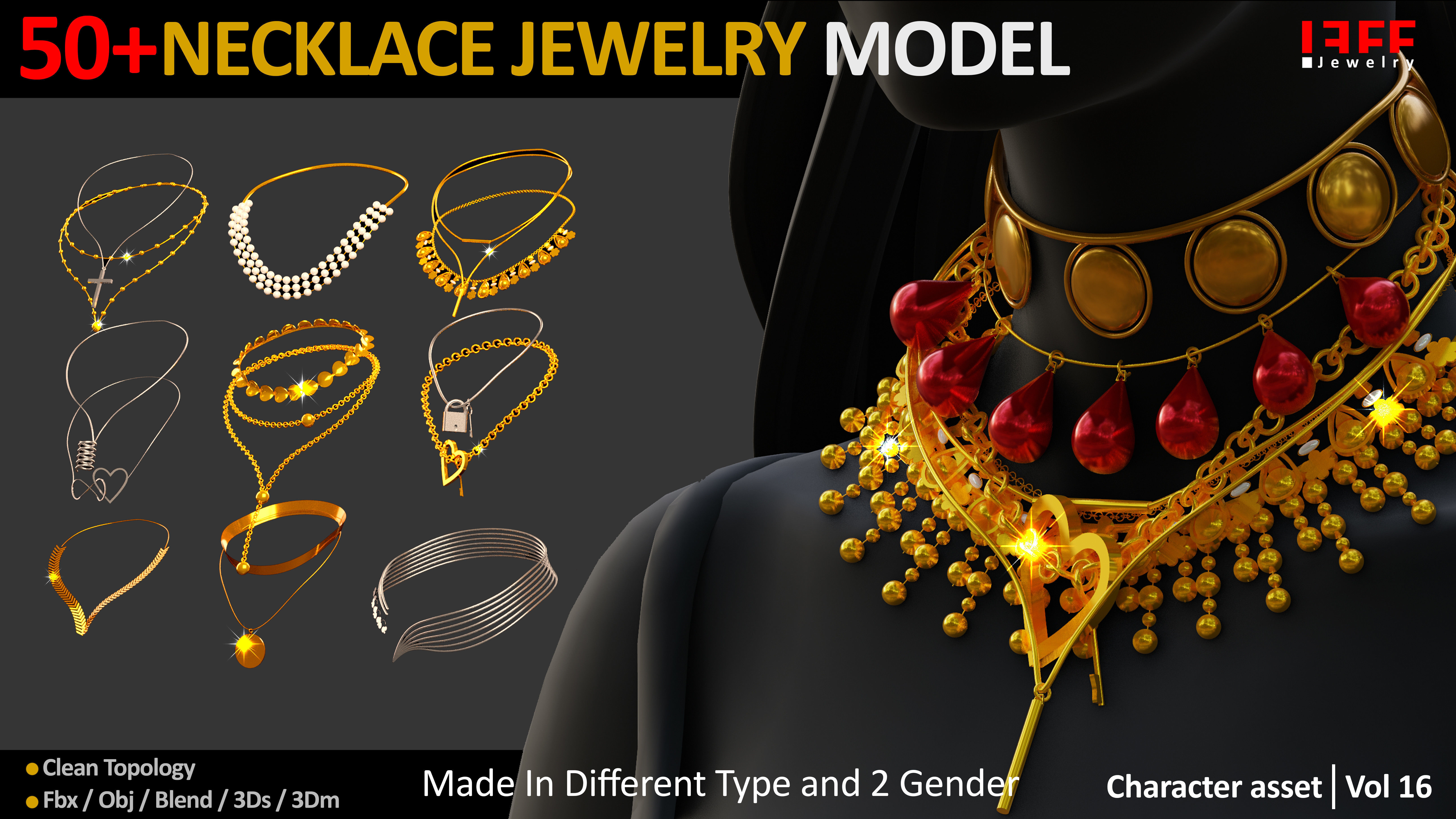50 NECKLACE JEWELRY BASEMESH  Low-poly 3D model_6