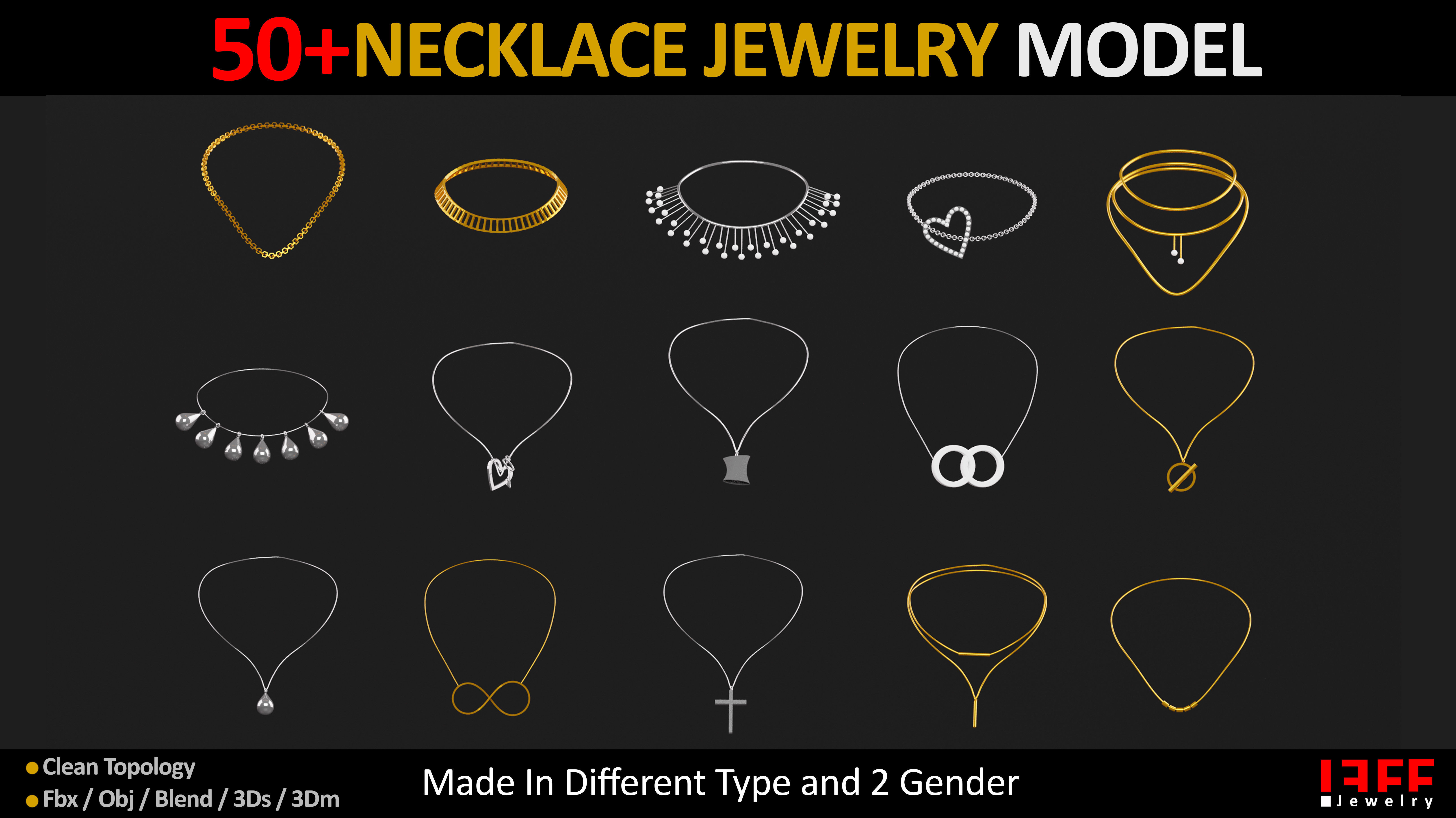 50 NECKLACE JEWELRY BASEMESH  Low-poly 3D model_1