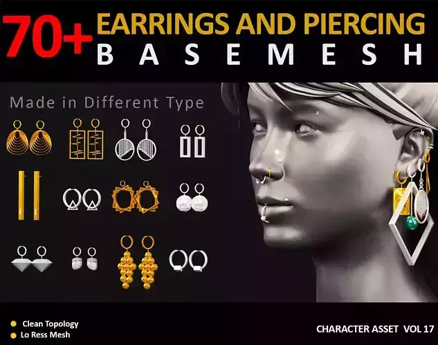 70 EARRINGS AND PIERCING JEWELRY  Low-poly 3D model
