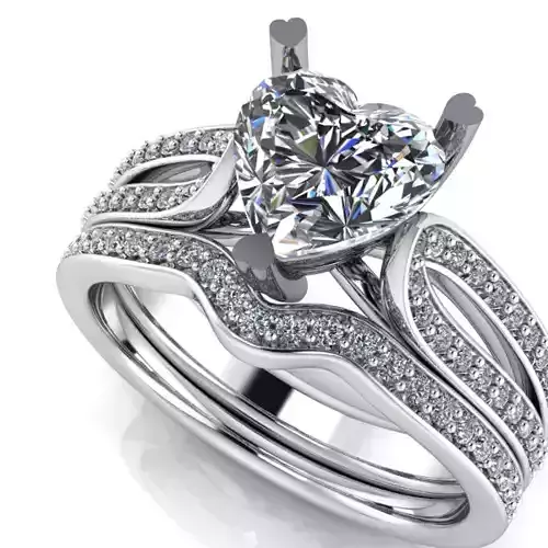Heart Diamond Bridal Wedding Ladies Ring Band set modern style