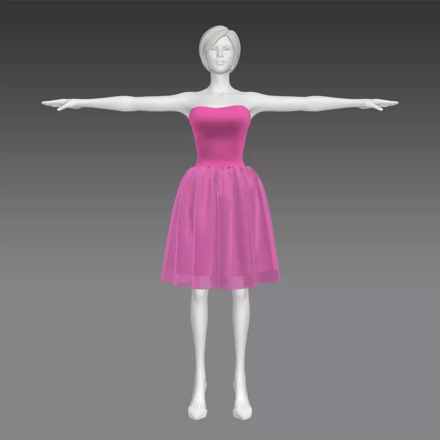 skirt pink dress for female 3d cartoon 3D model_0
