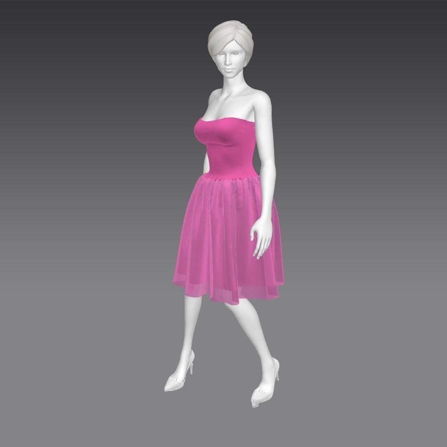 skirt pink dress for female 3d cartoon 3D model_1