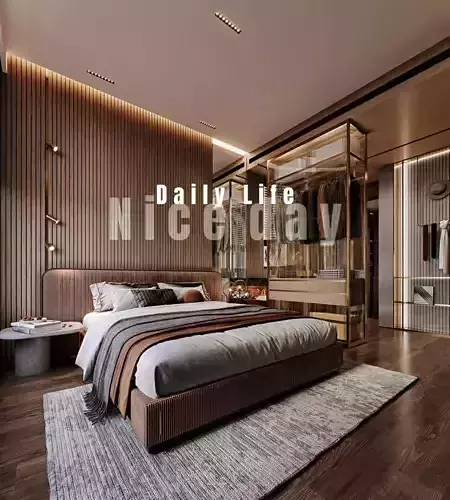 Bedroom-Bathroom-CORONA 3dmodel modern bedroom with wooden flooring