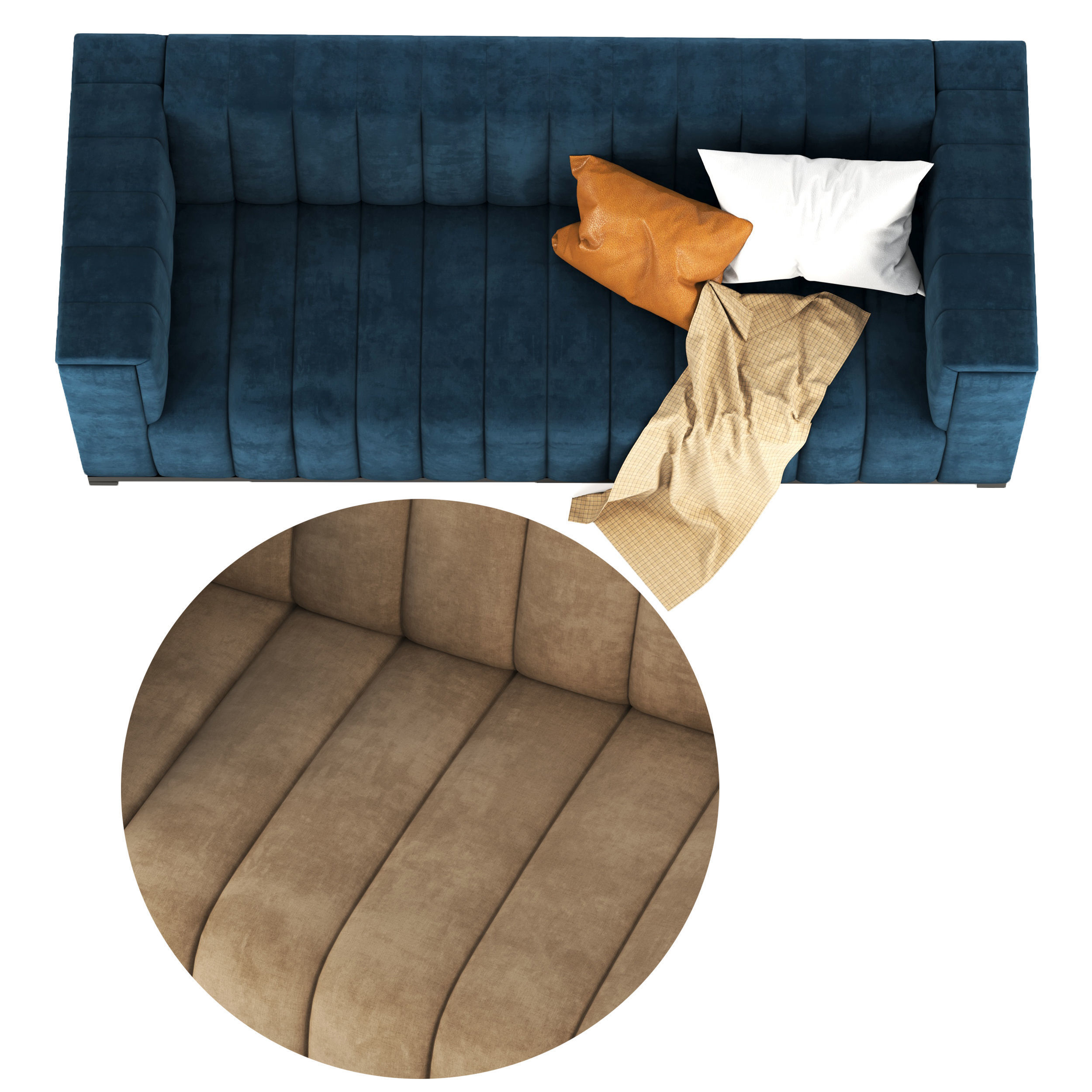 Velvet tufted sofa 3D model_3