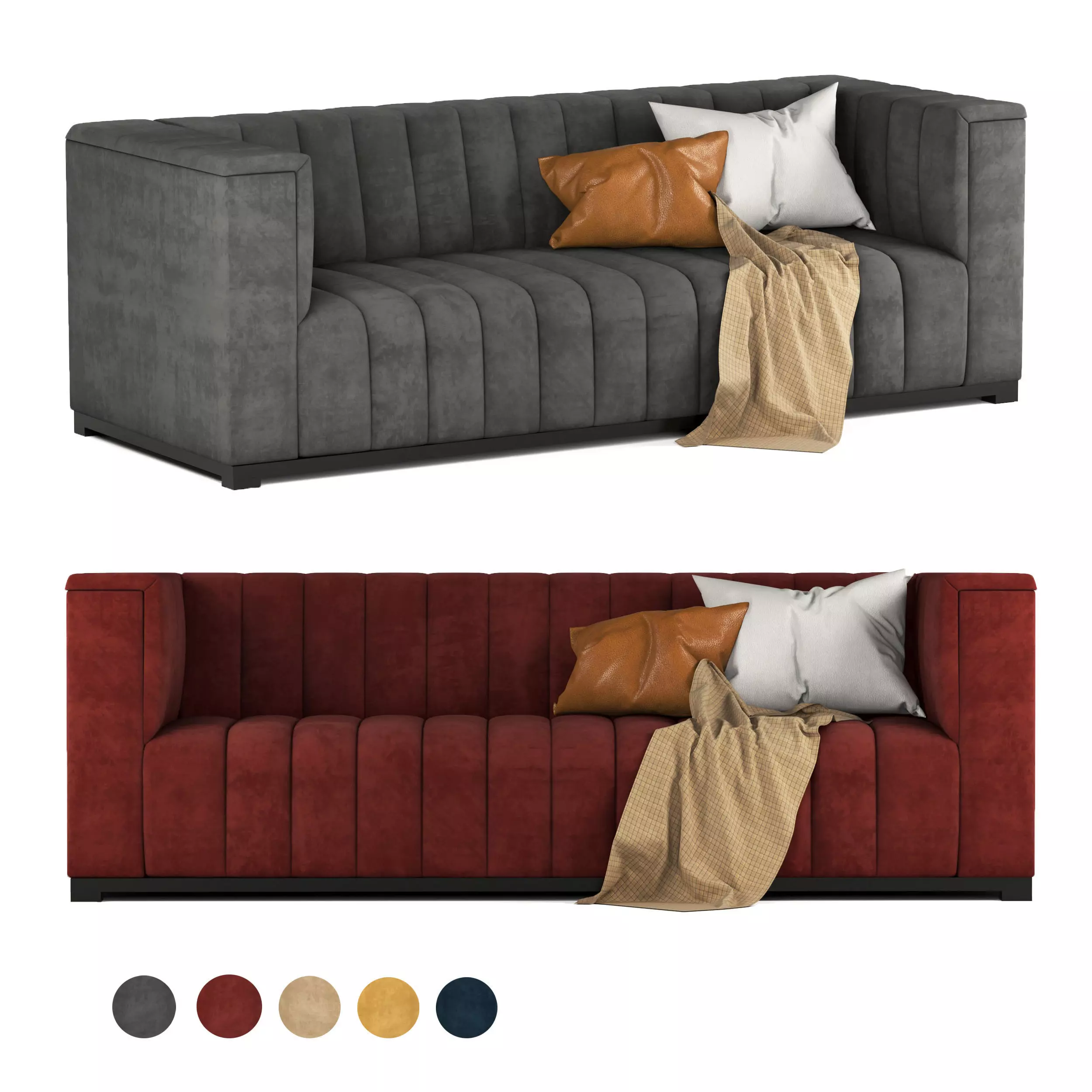 Velvet tufted sofa 3D model_0