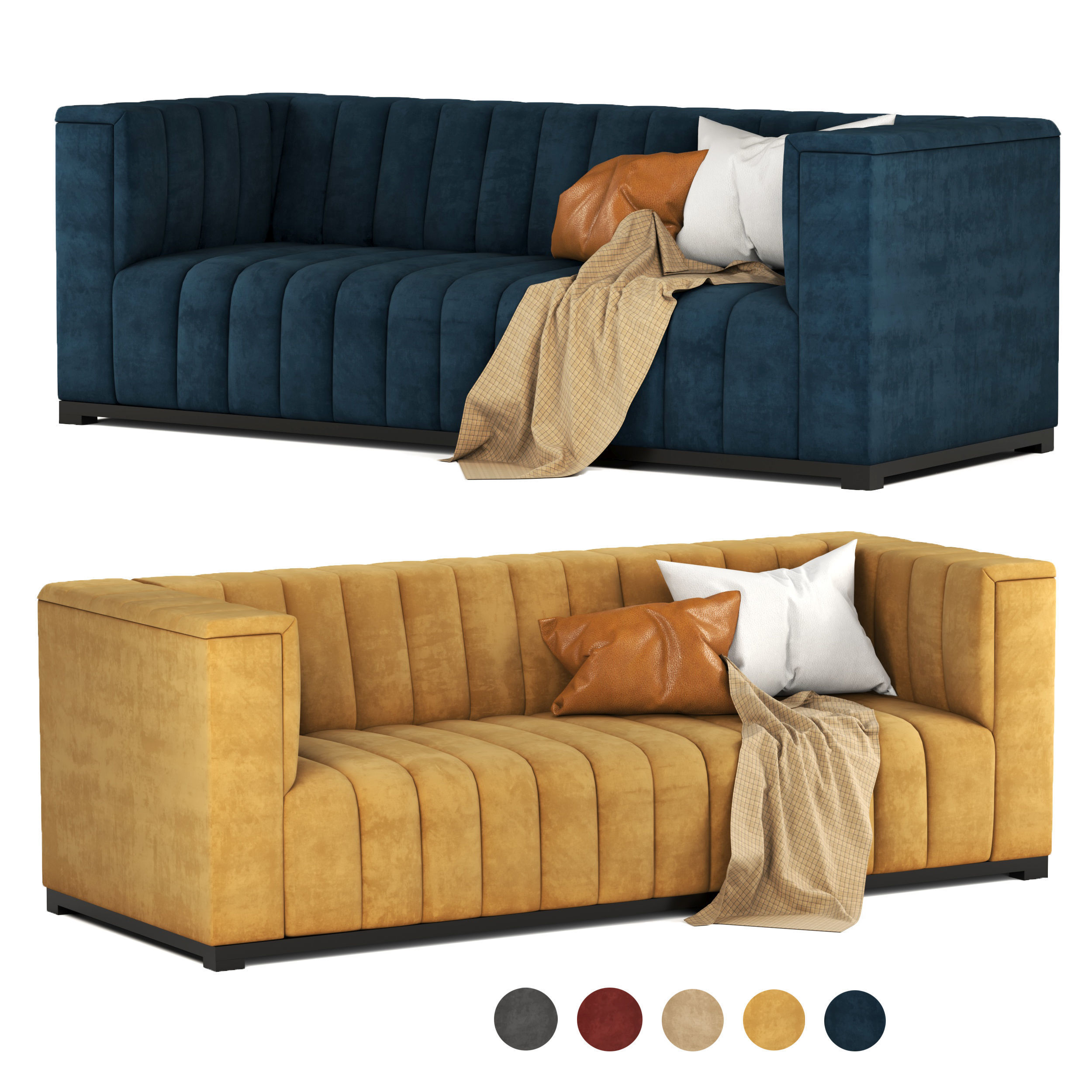 Velvet tufted sofa 3D model_1