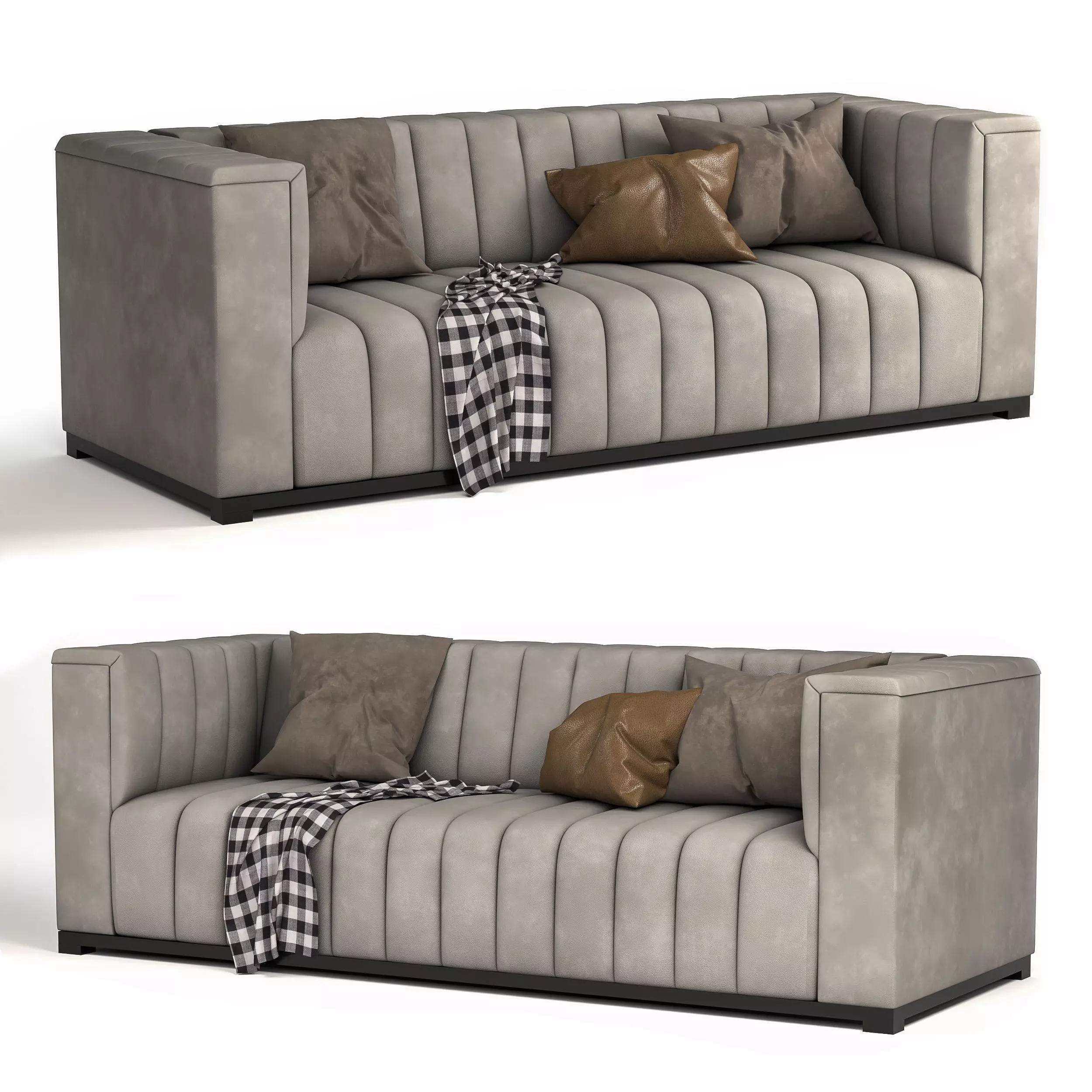 Velvet tufted sofa 3D model_0