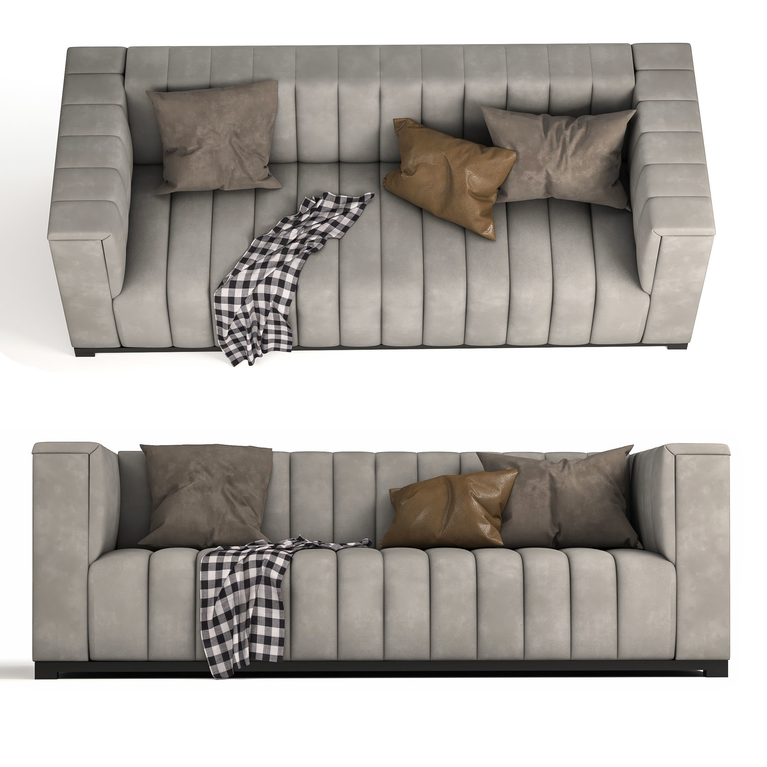 Velvet tufted sofa 3D model_1