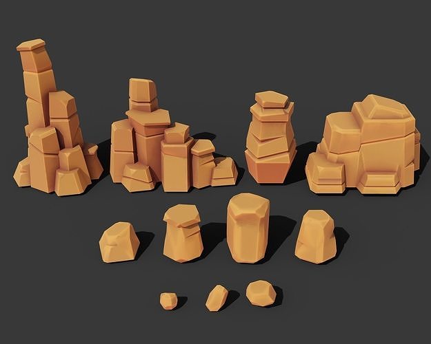 11 Lowpoly Stylized Rock Formations Set Low-poly 3D model