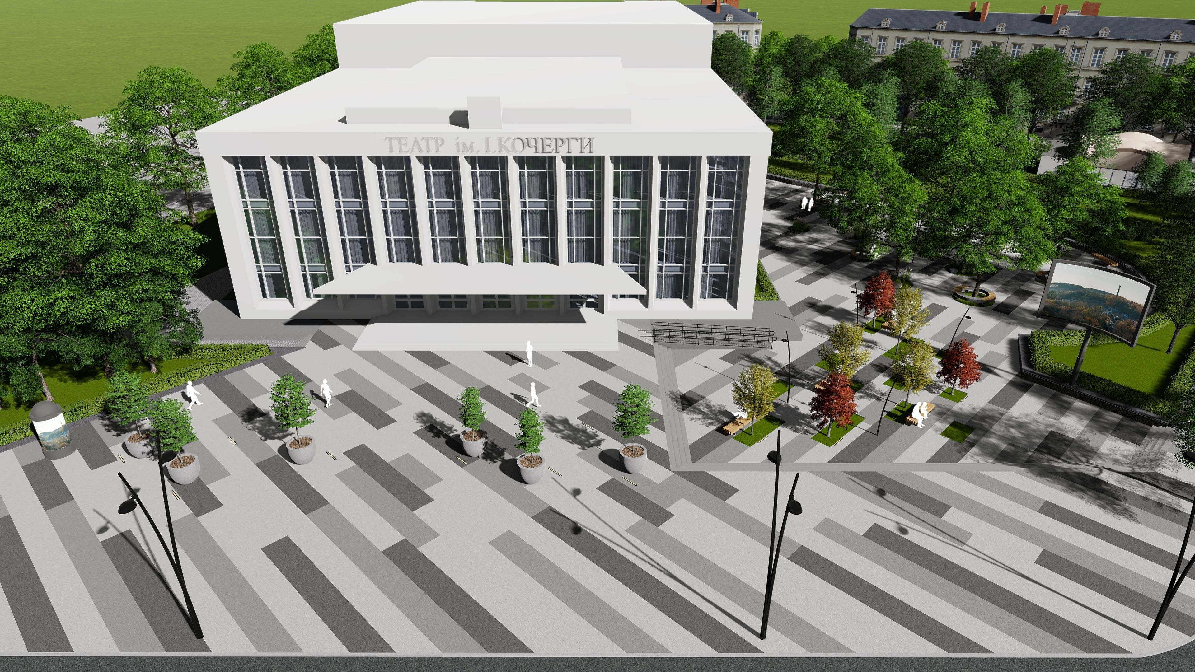 Urban environment with a drama theater building and a square 3D model_5