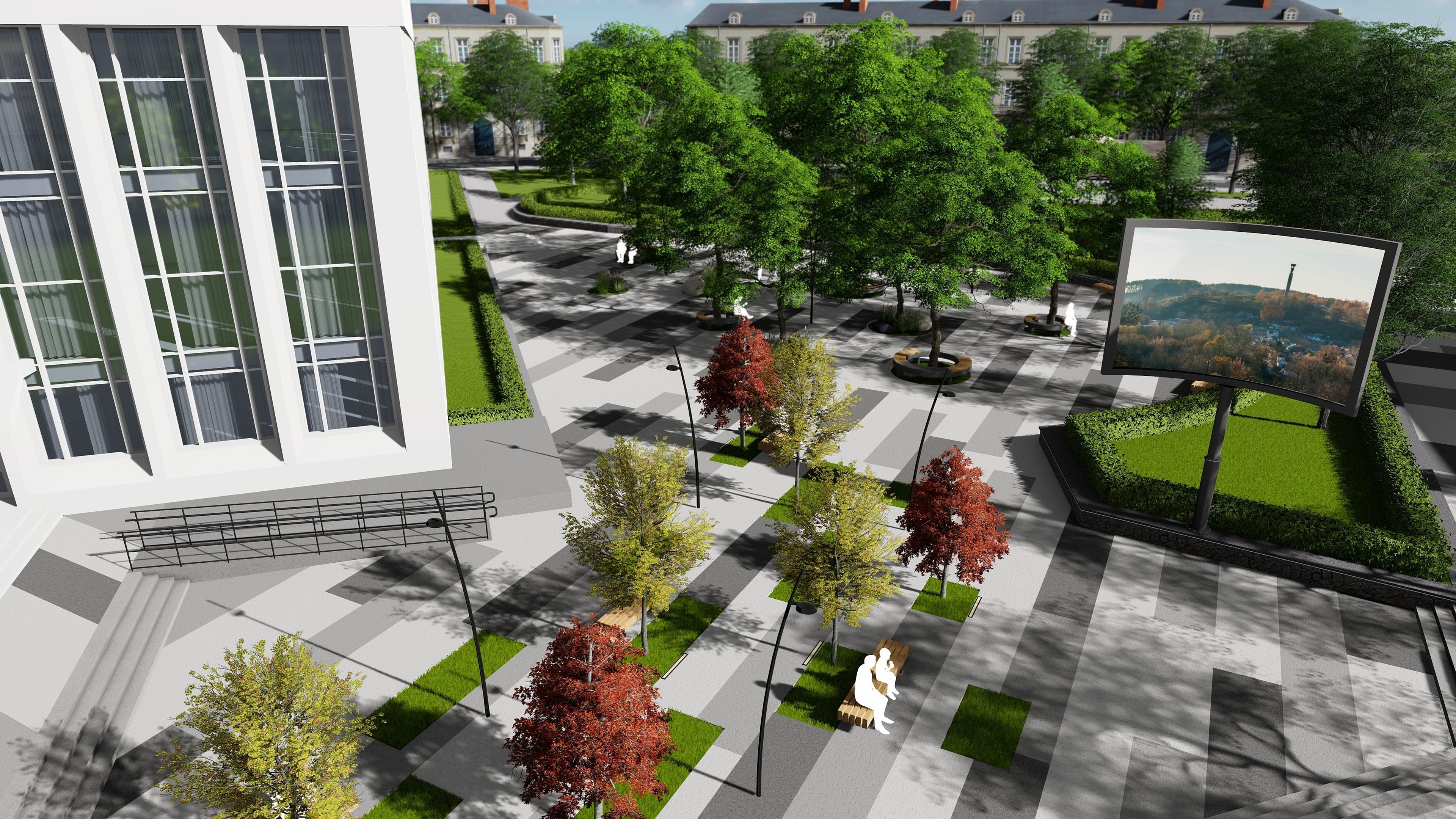 Urban environment with a drama theater building and a square 3D model_6