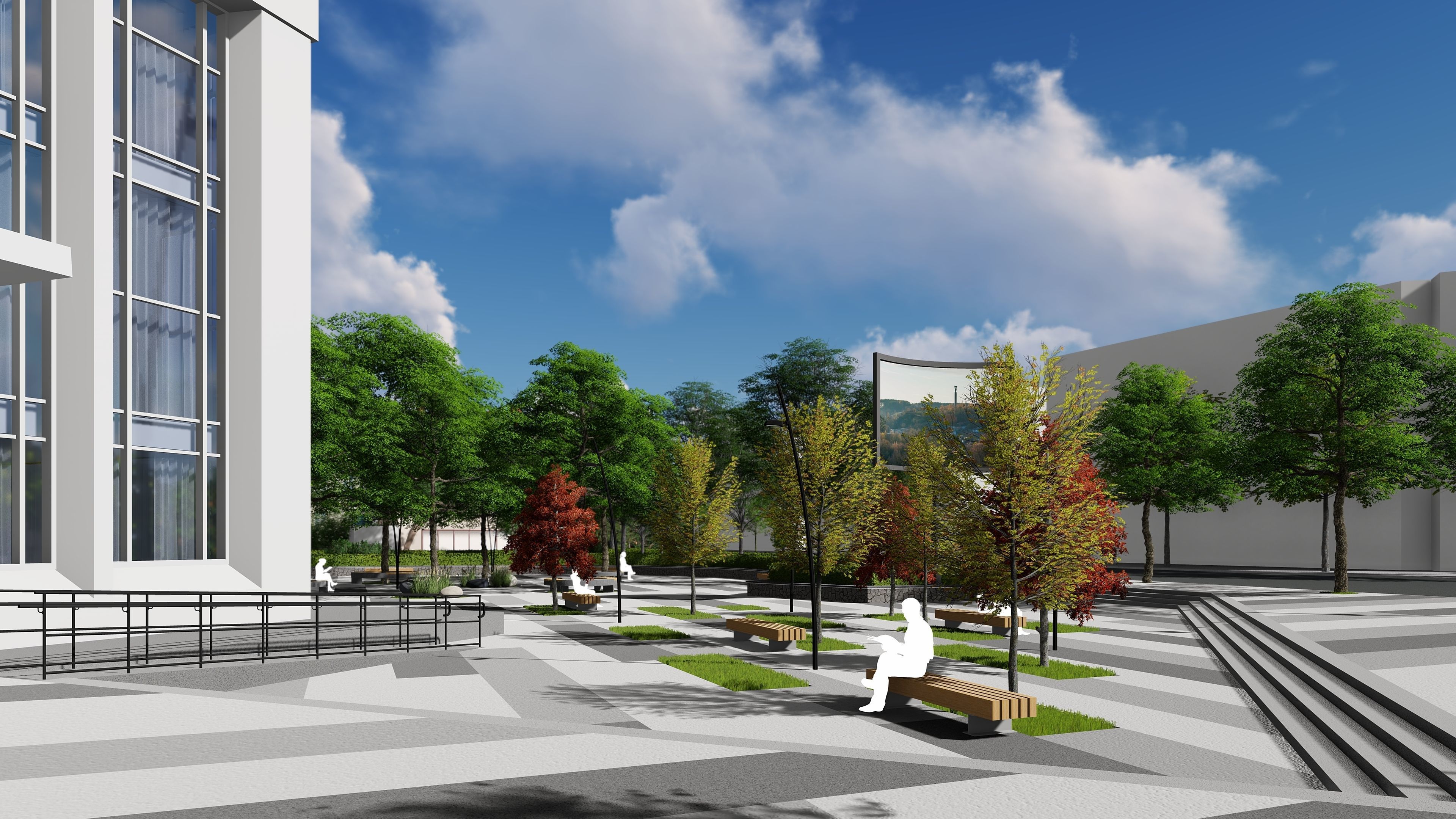 Urban environment with a drama theater building and a square 3D model_2