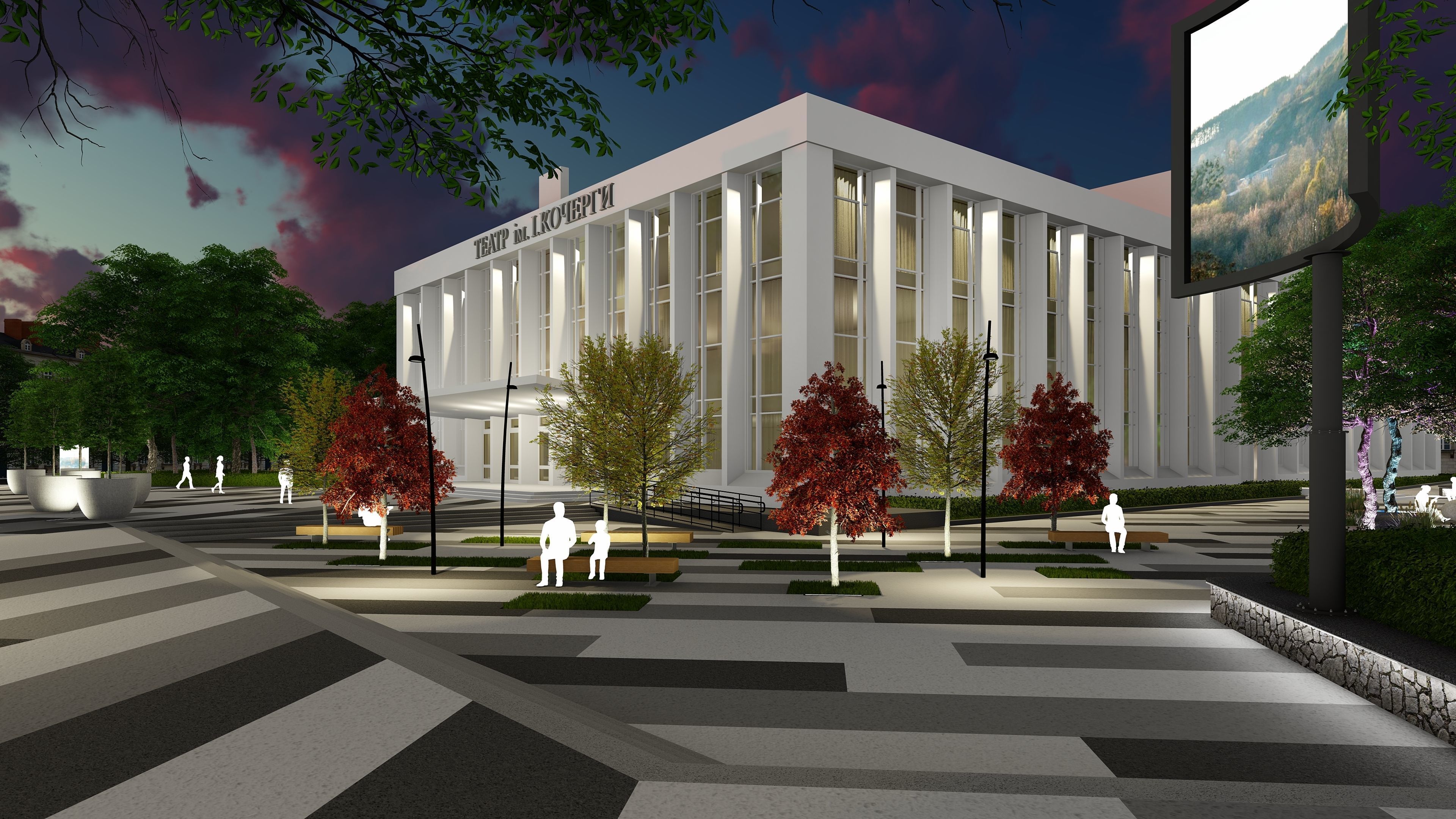 Urban environment with a drama theater building and a square 3D model_14