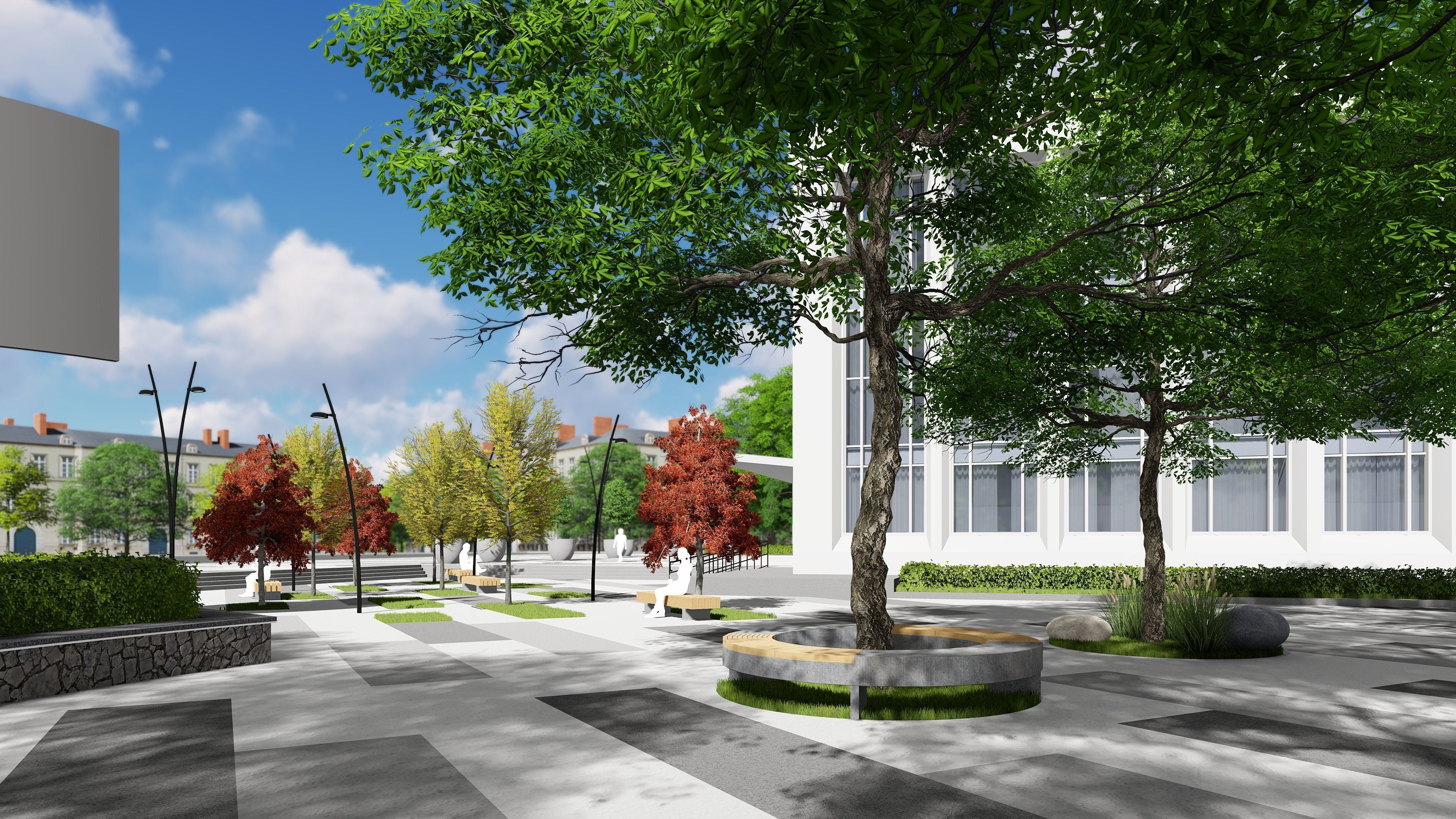 Urban environment with a drama theater building and a square 3D model_8