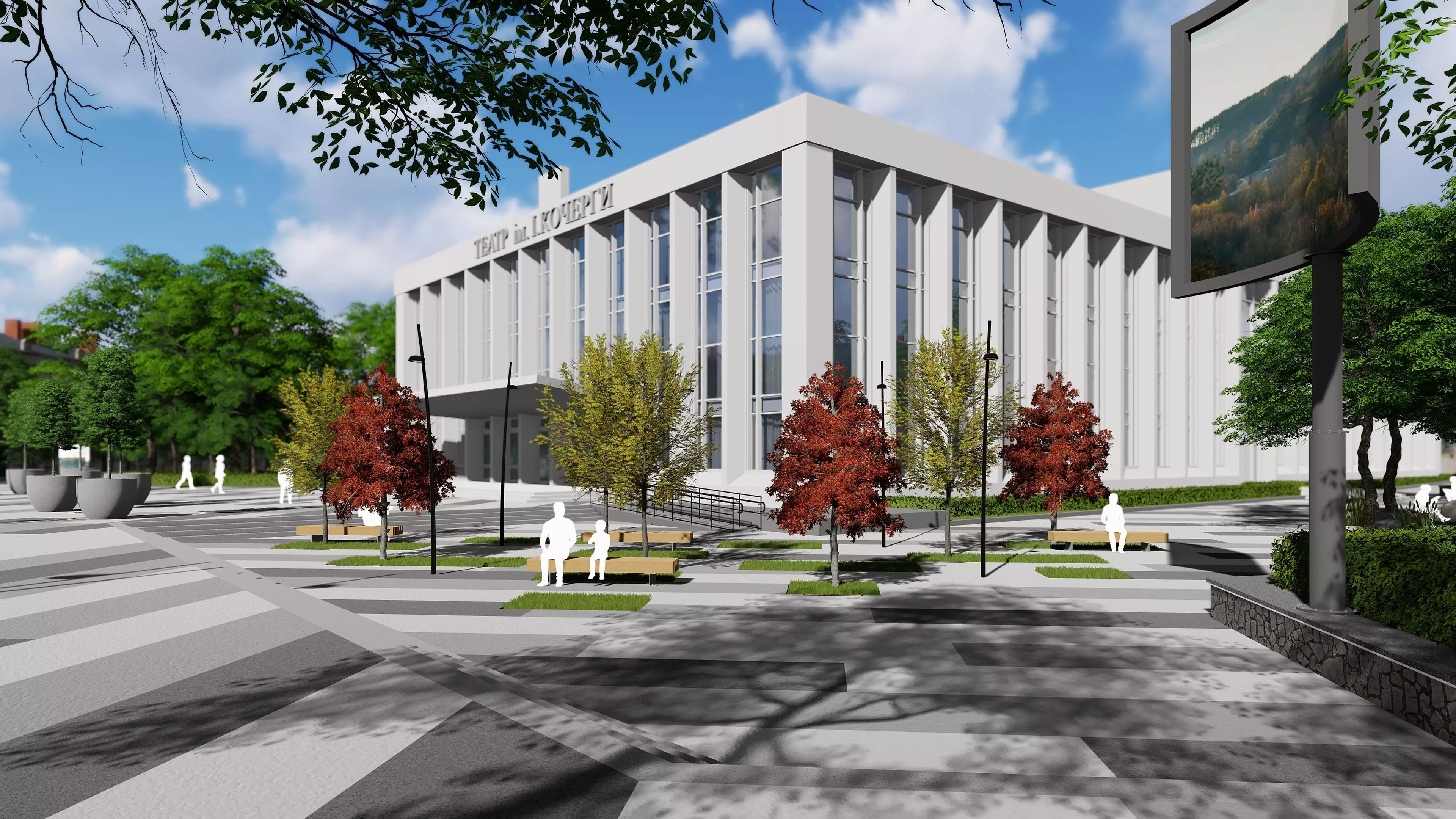 Urban environment with a drama theater building and a square 3D model_0