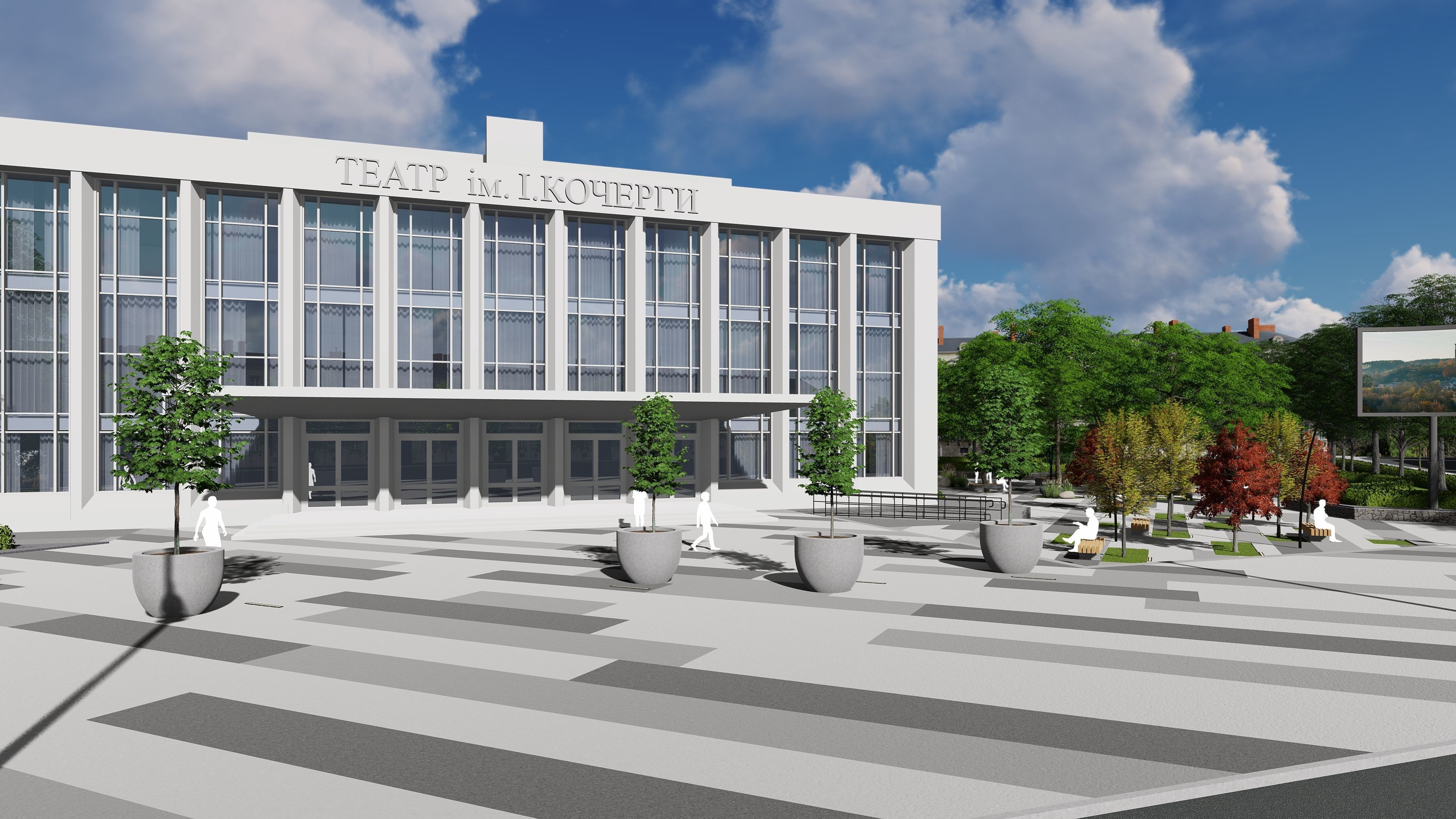 Urban environment with a drama theater building and a square 3D model_4