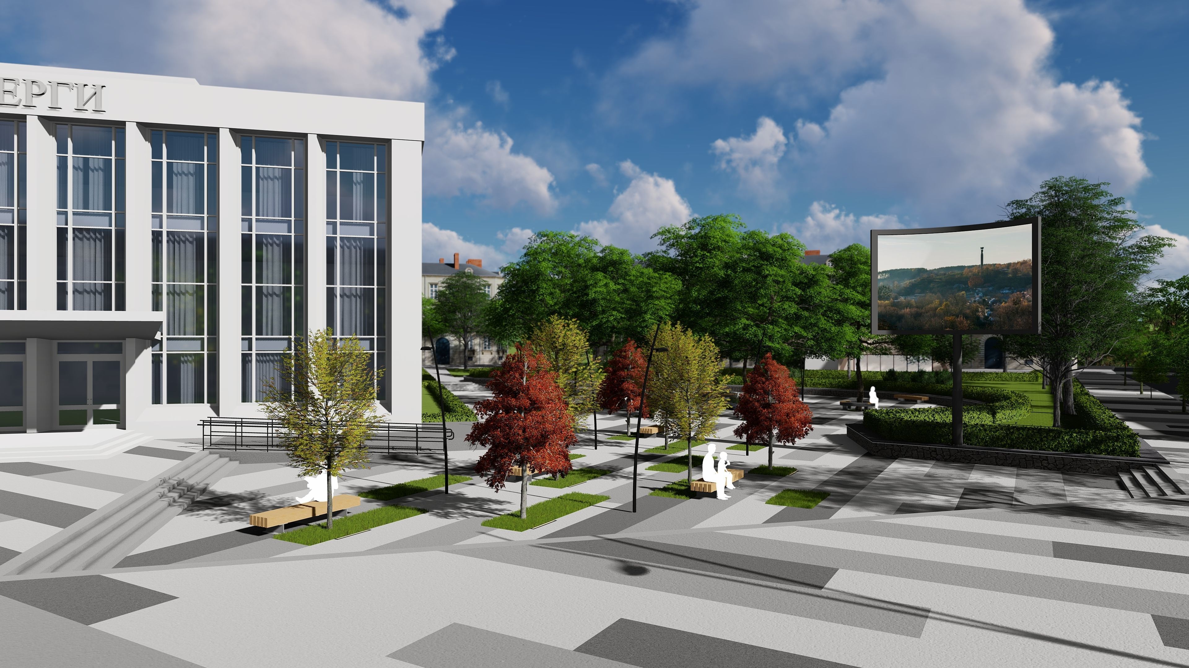 Urban environment with a drama theater building and a square 3D model_1