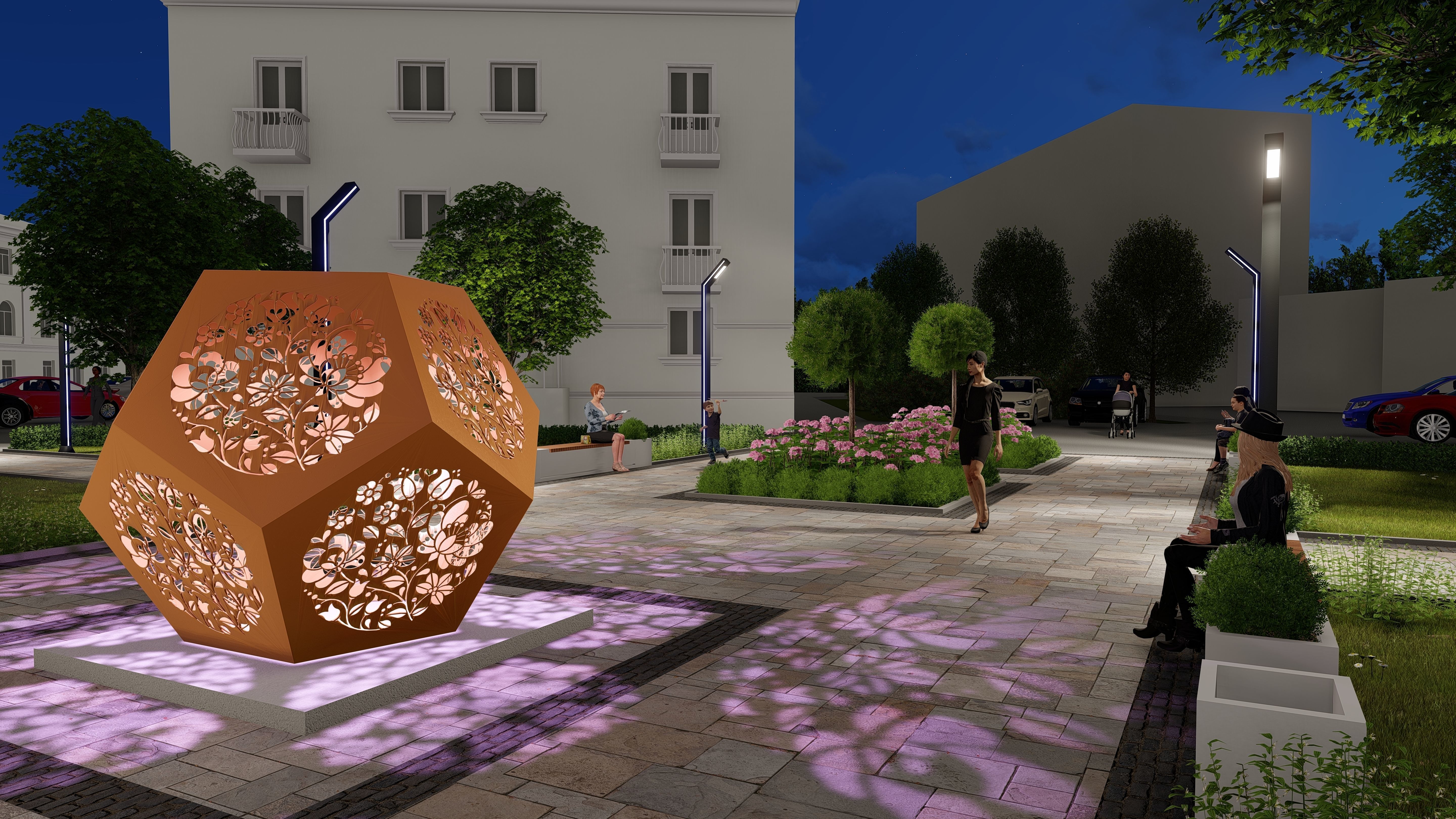 Urban environment with buildings and a square 3D model_19