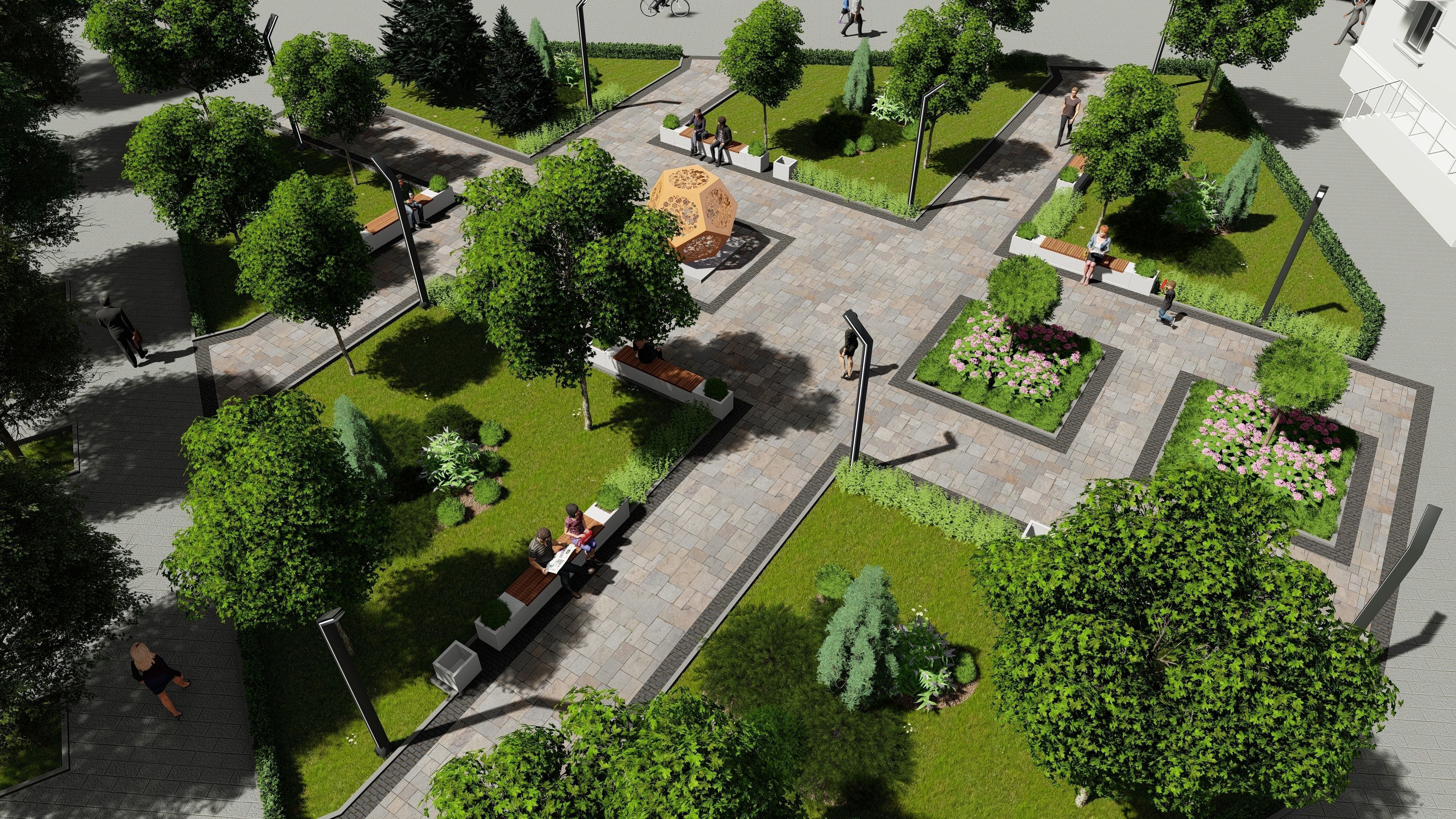 Urban environment with buildings and a square 3D model_2