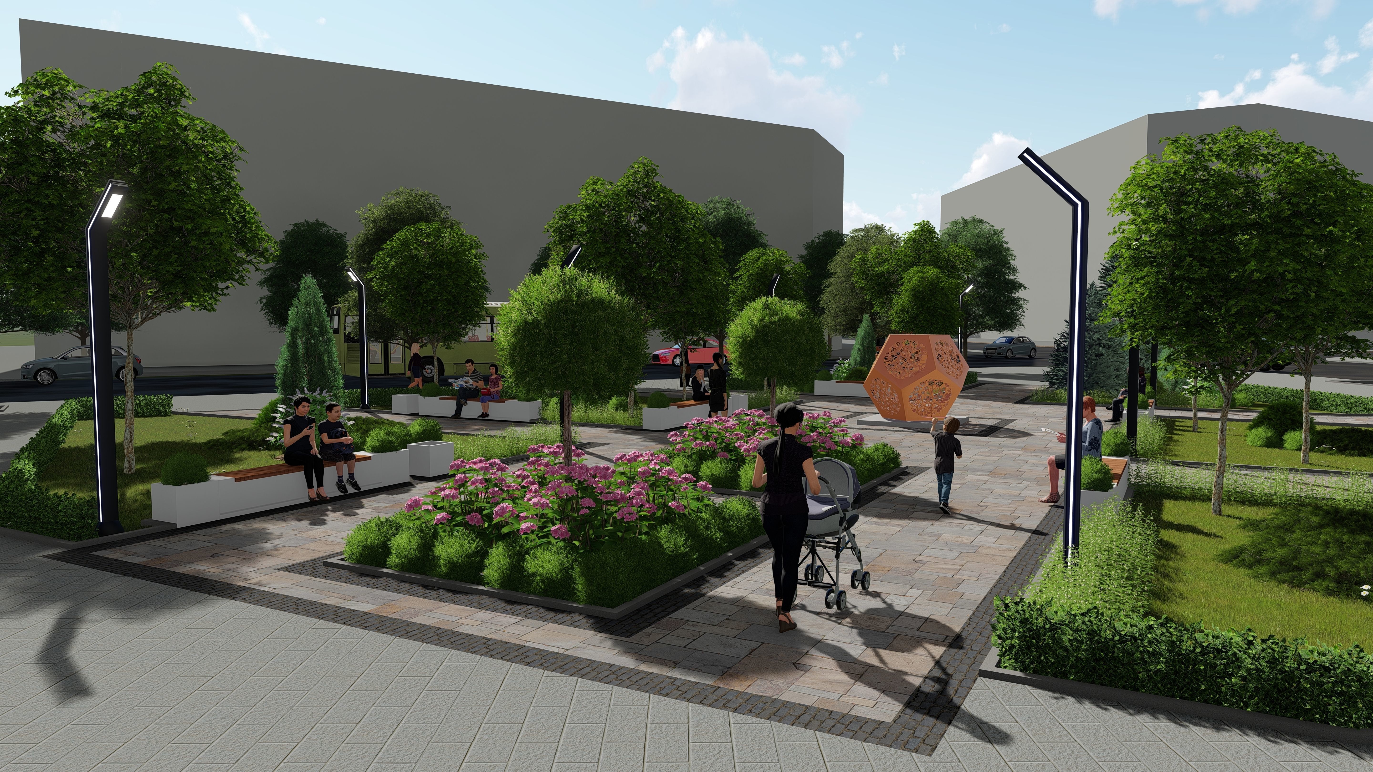 Urban environment with buildings and a square 3D model_6