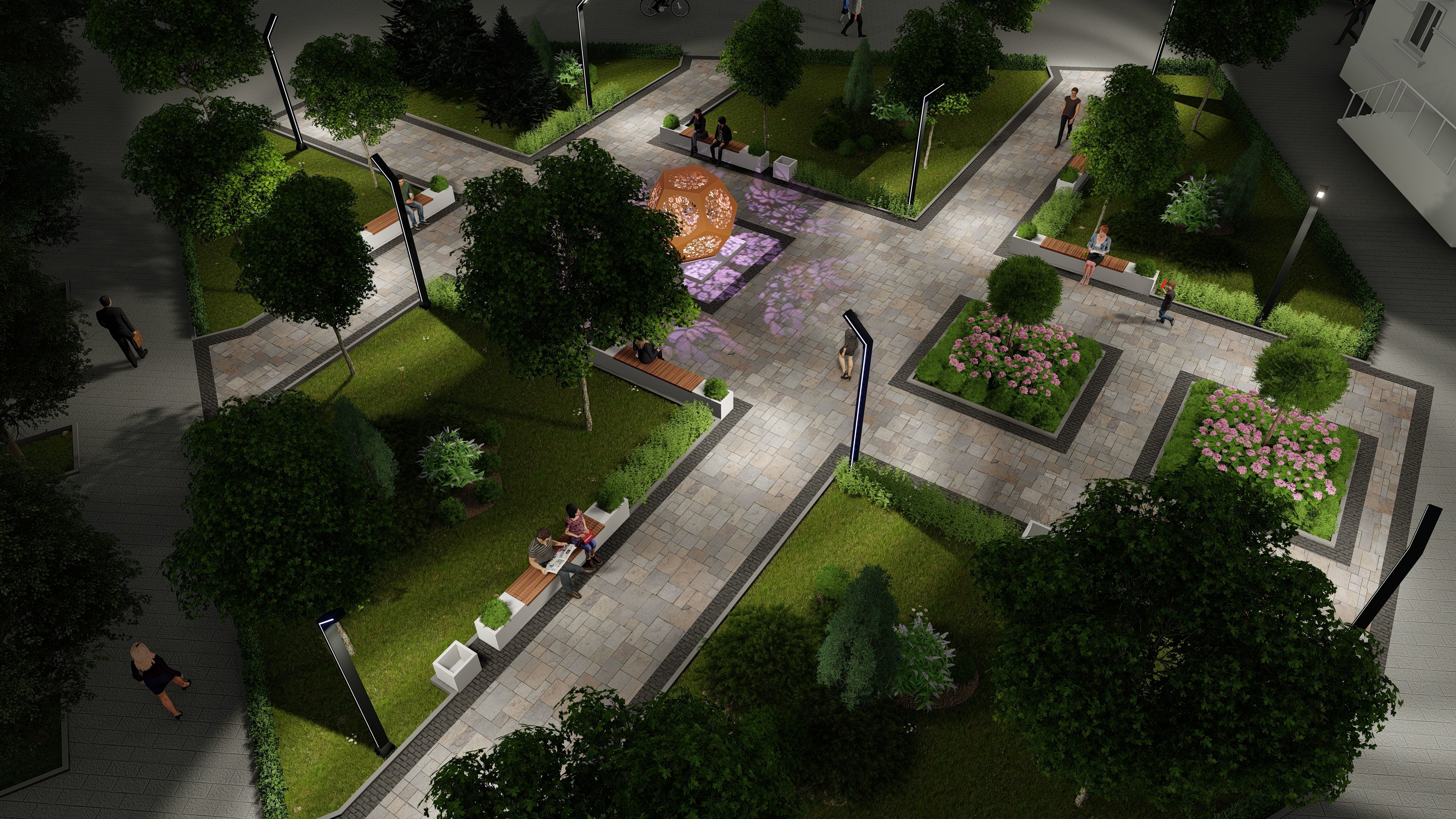 Urban environment with buildings and a square 3D model_3