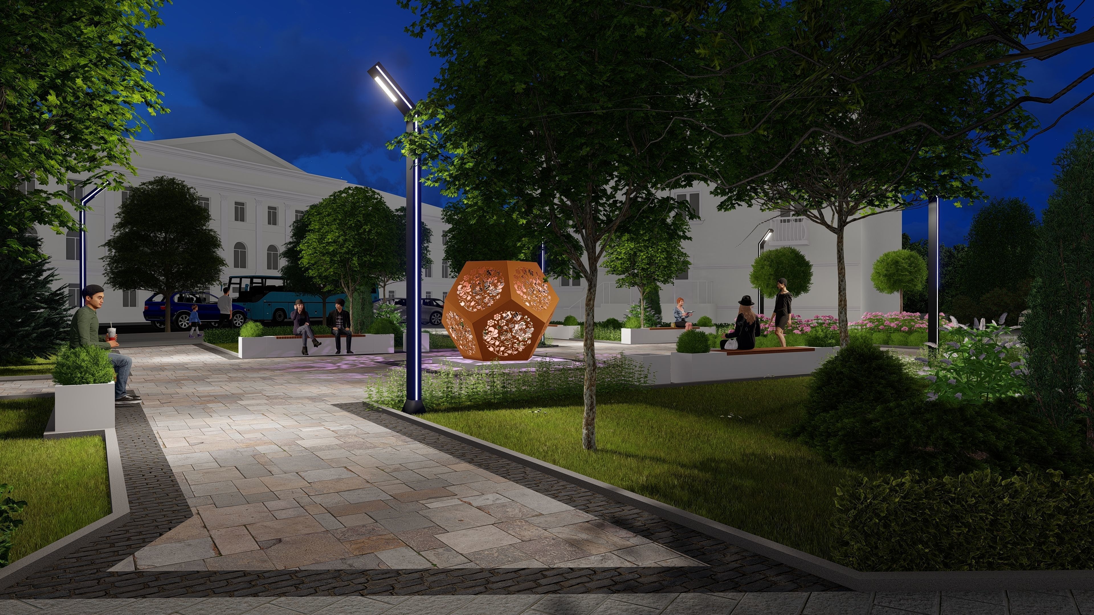 Urban environment with buildings and a square 3D model_15