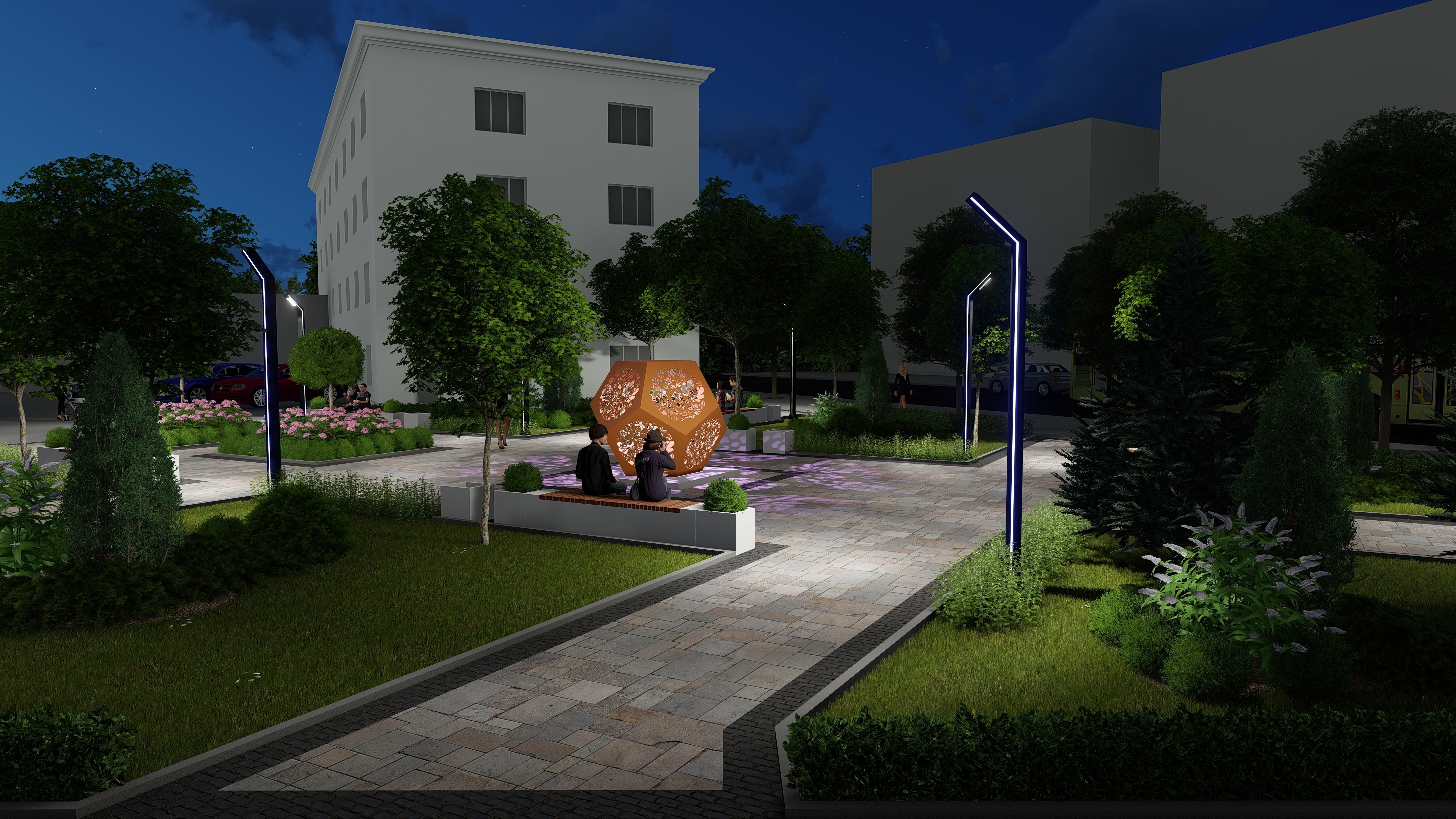 Urban environment with buildings and a square 3D model_9