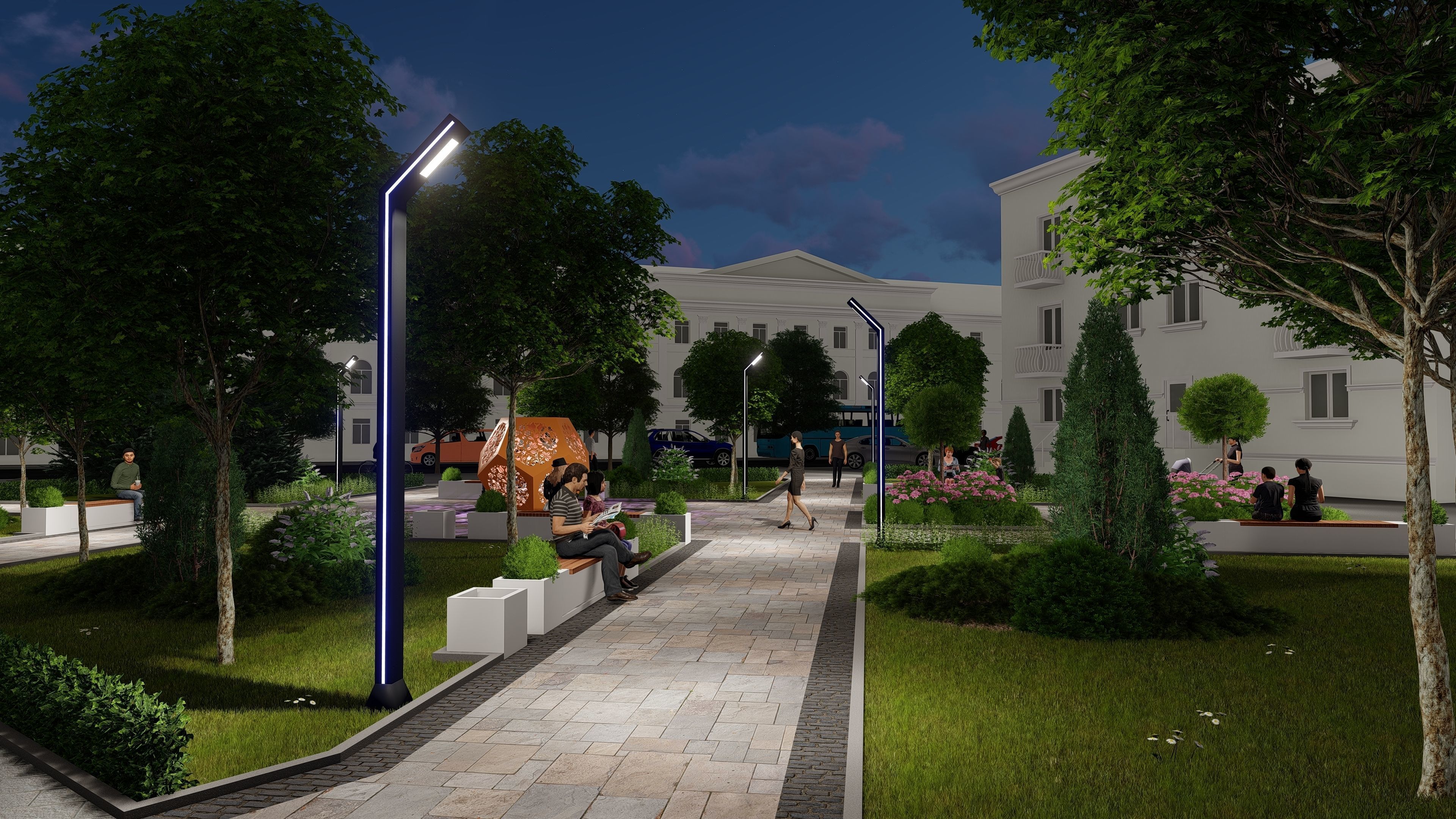 Urban environment with buildings and a square 3D model_13