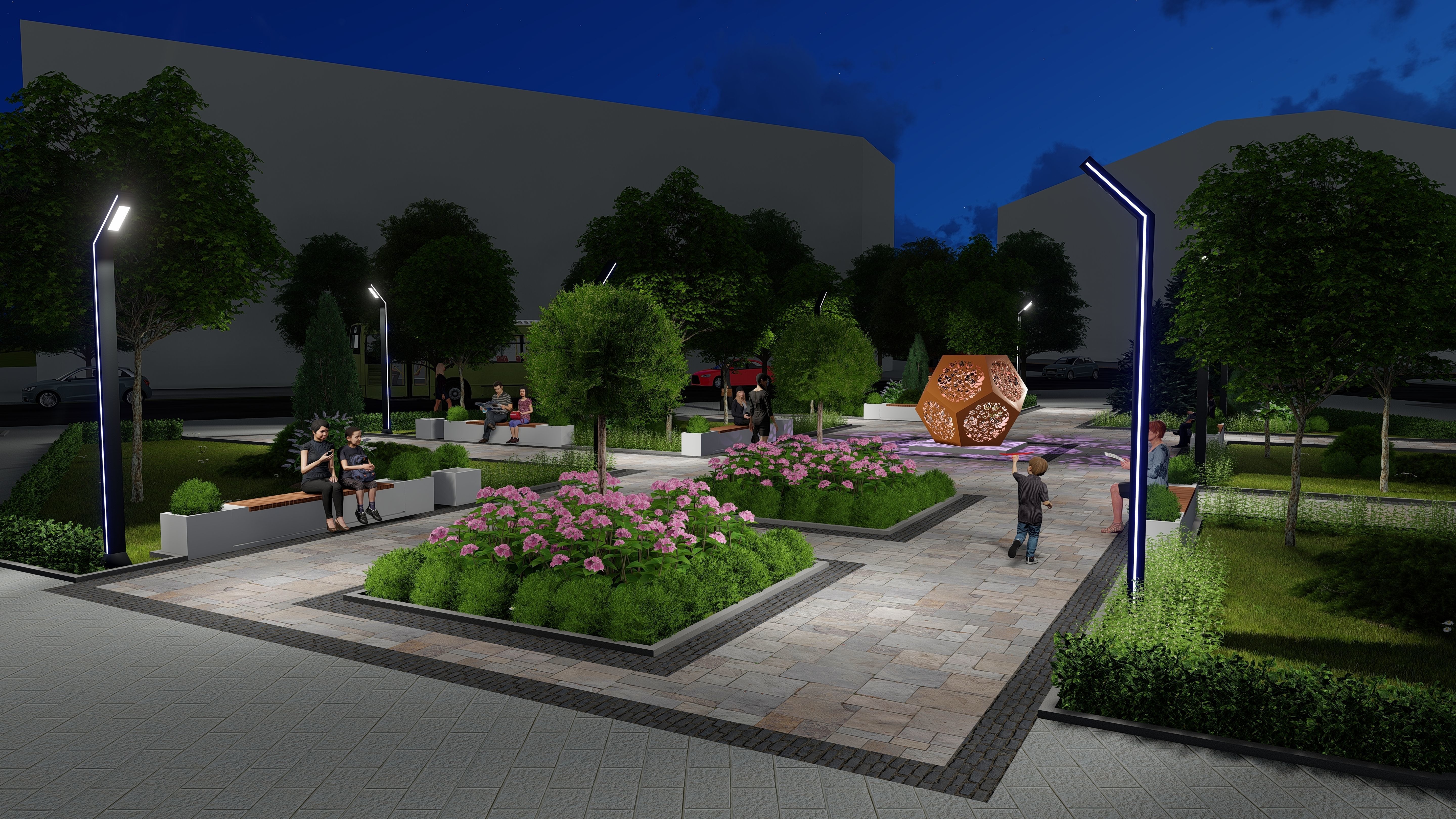 Urban environment with buildings and a square 3D model_7