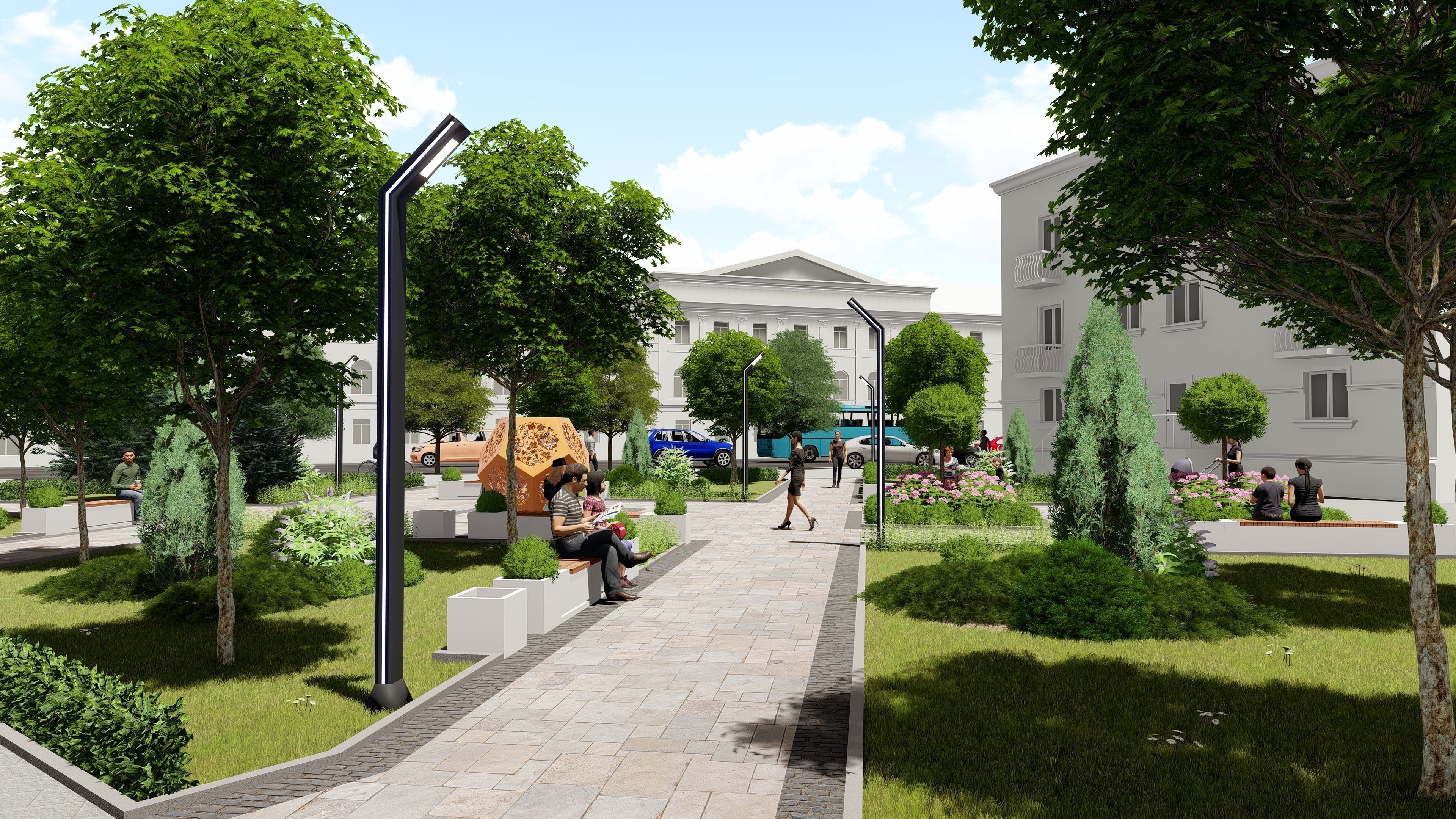 Urban environment with buildings and a square 3D model_12