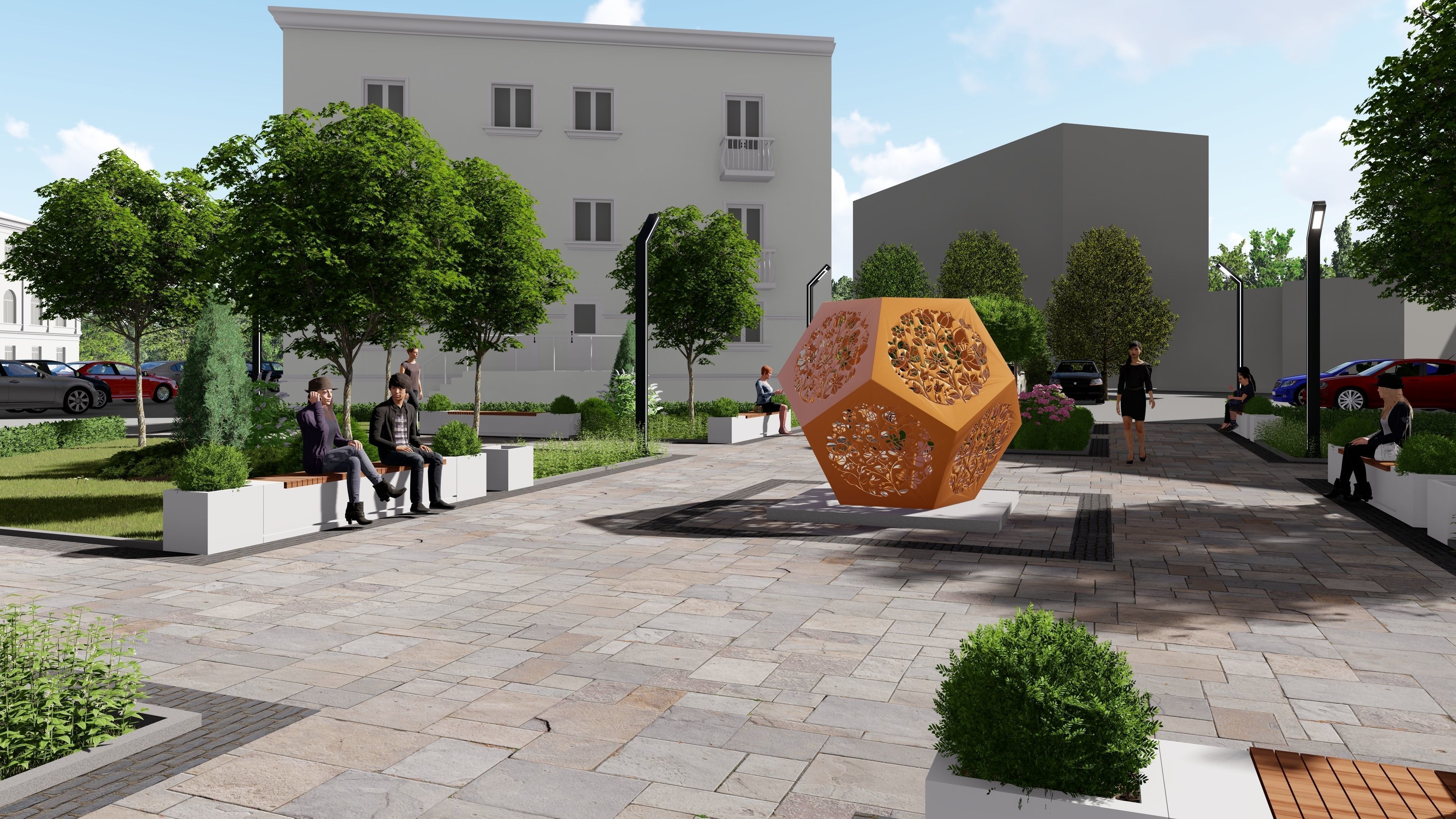 Urban environment with buildings and a square 3D model_10