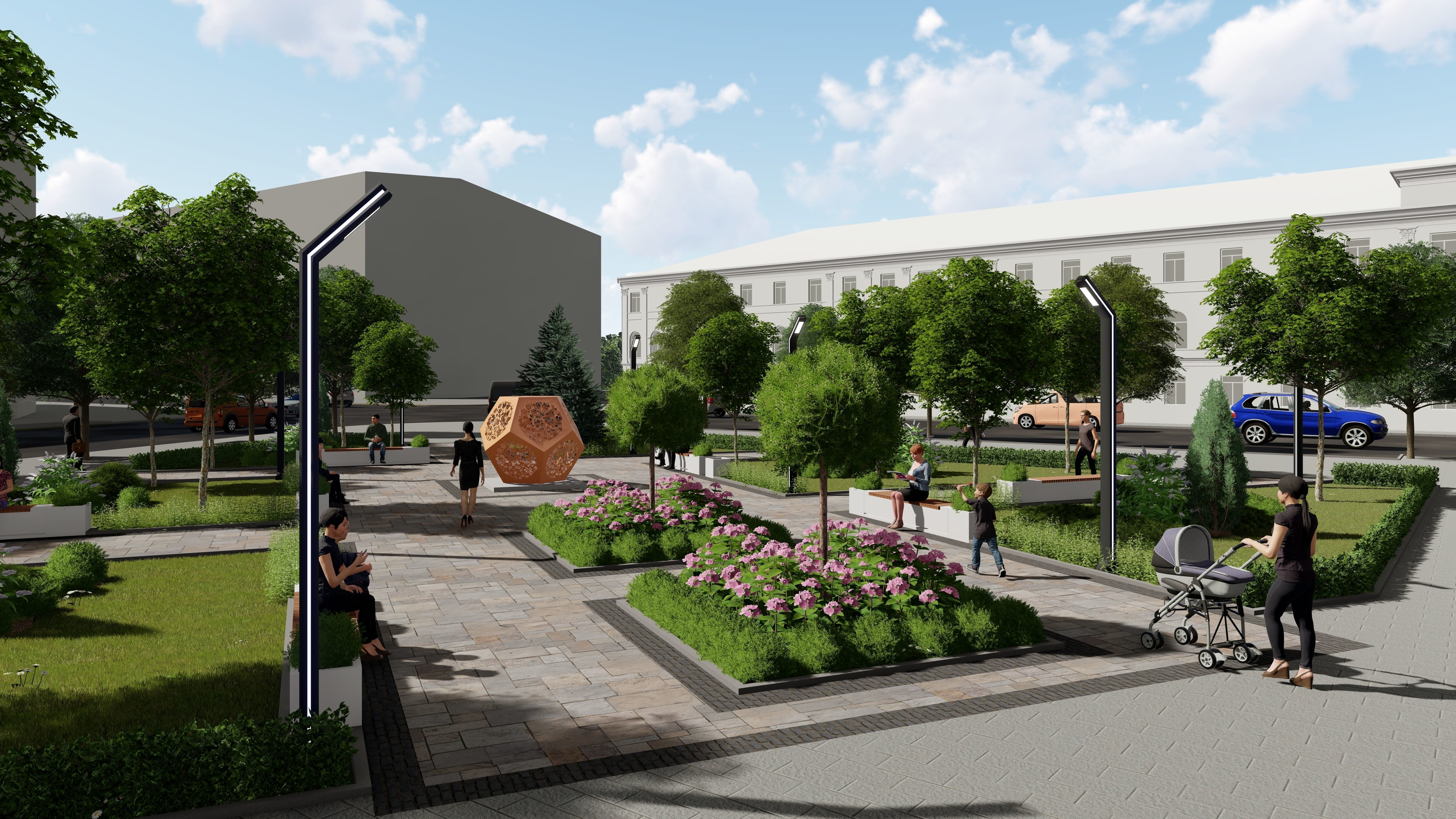 Urban environment with buildings and a square 3D model_4