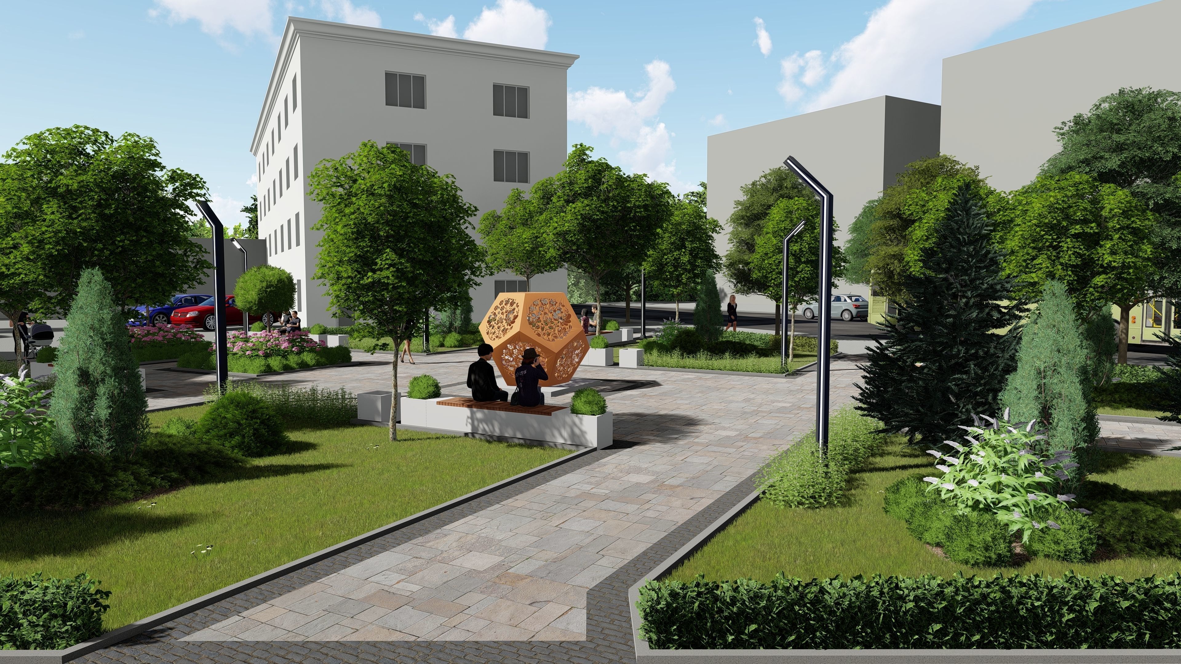 Urban environment with buildings and a square 3D model_8