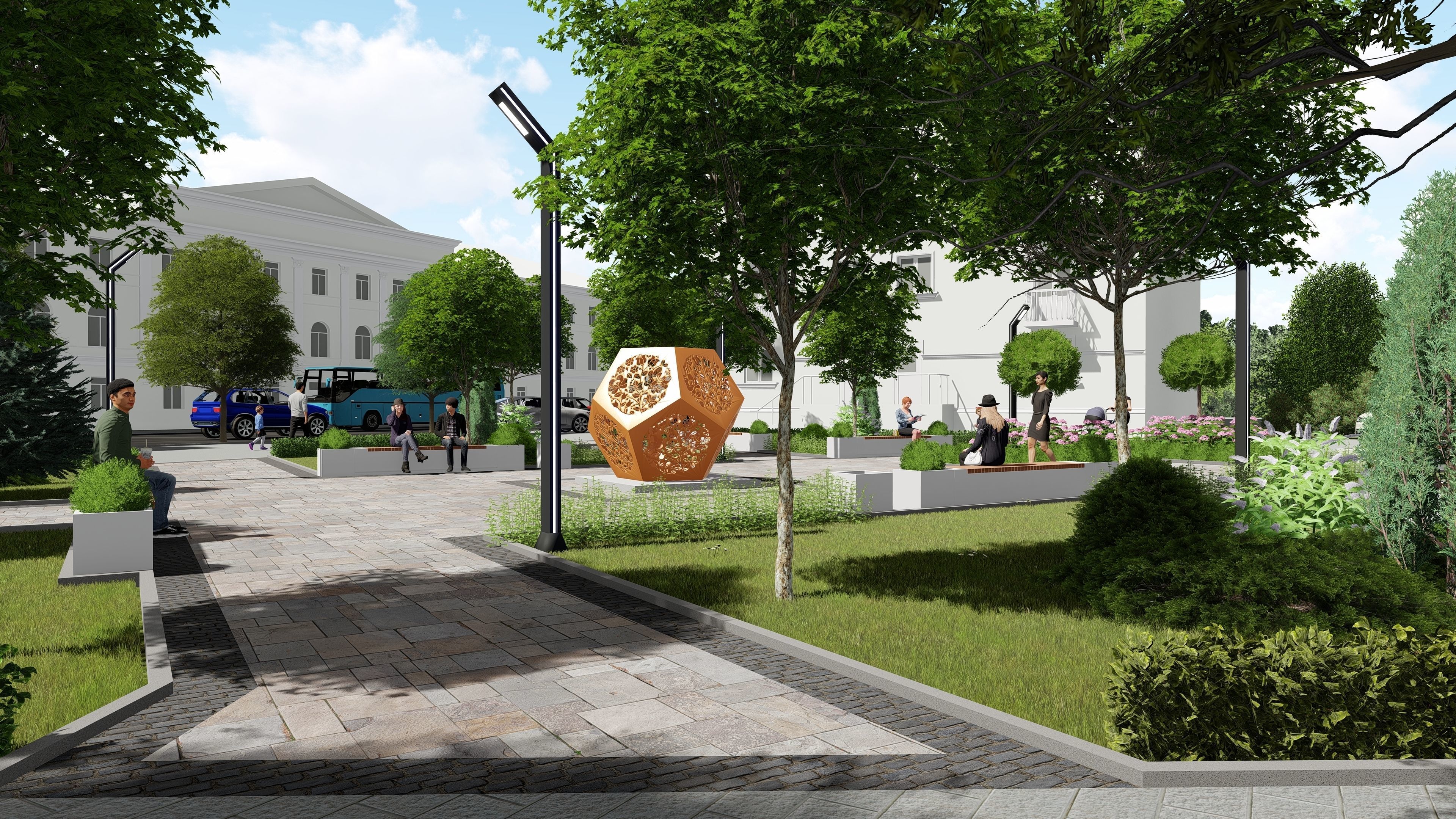 Urban environment with buildings and a square 3D model_14