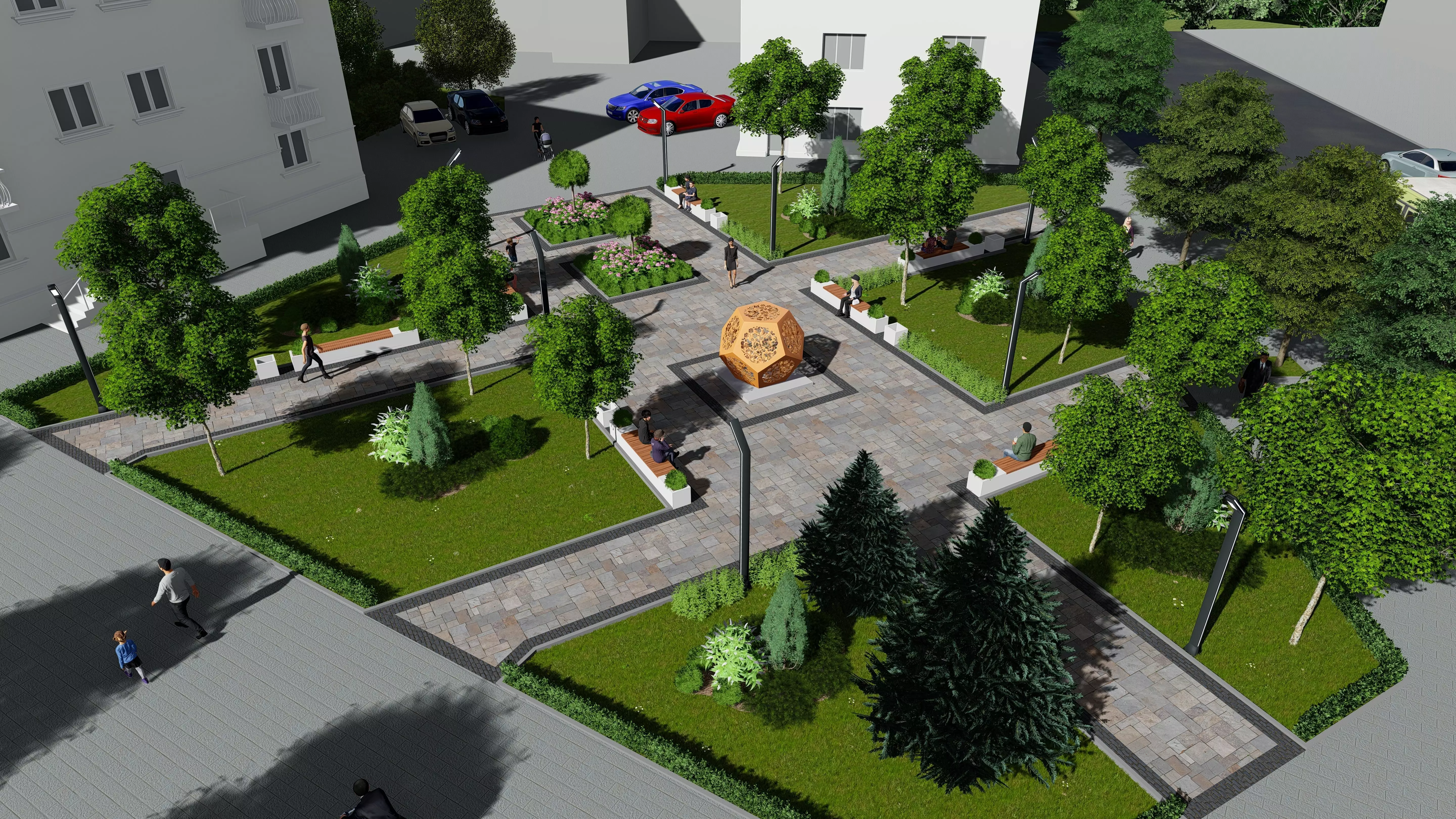 Urban environment with buildings and a square 3D model_0