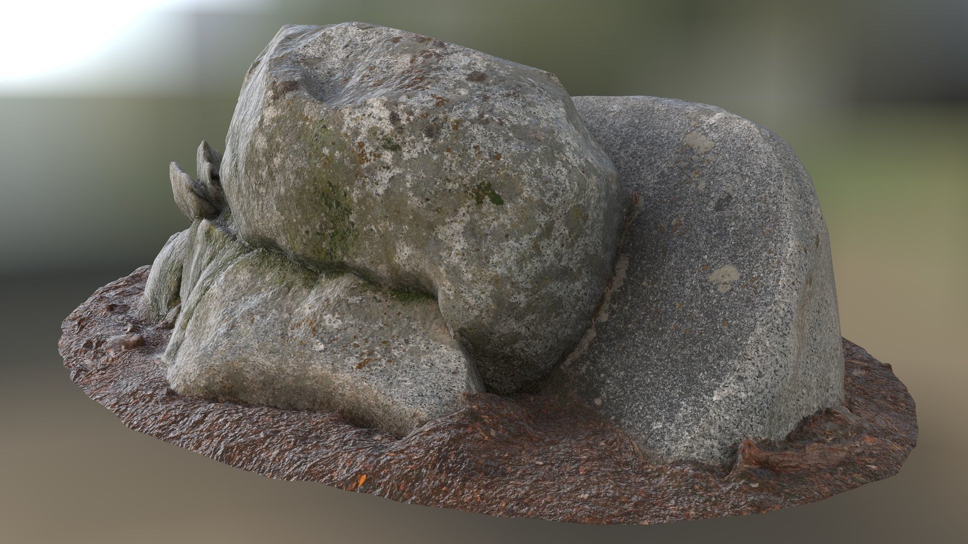 Realistic Stone rock with moss 3D model_2